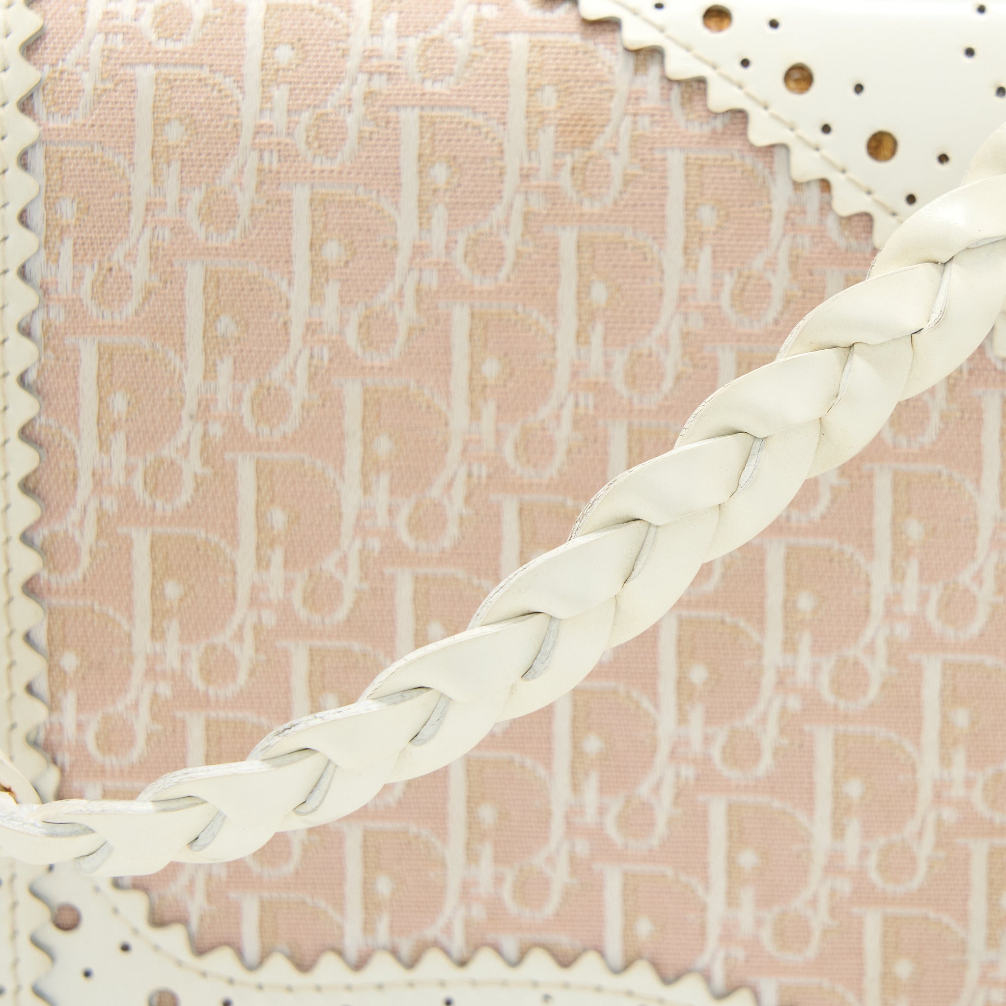 DIOR PINK LOGO MONOGRAM LACE HANDBAG PEARL D STRAP CHARM SHW