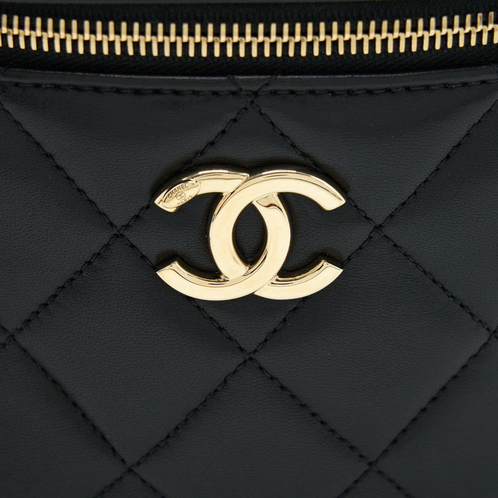 CHANEL TRENDY CC ROUND VANITY CASE CROSSBODY BAG LAMBSKIN BLACK LGHW