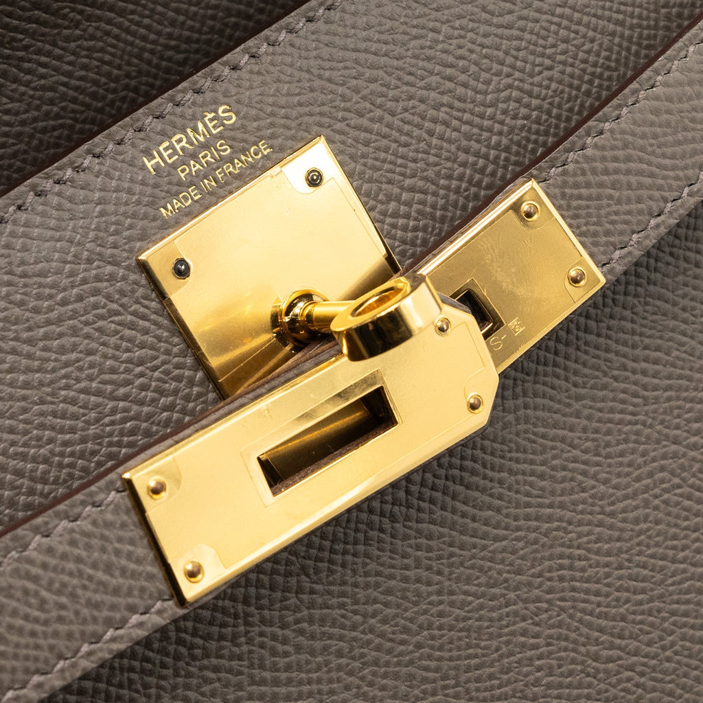 HERMES KELLY28 SELLIER EPSOM GRIS ETAIN GHW