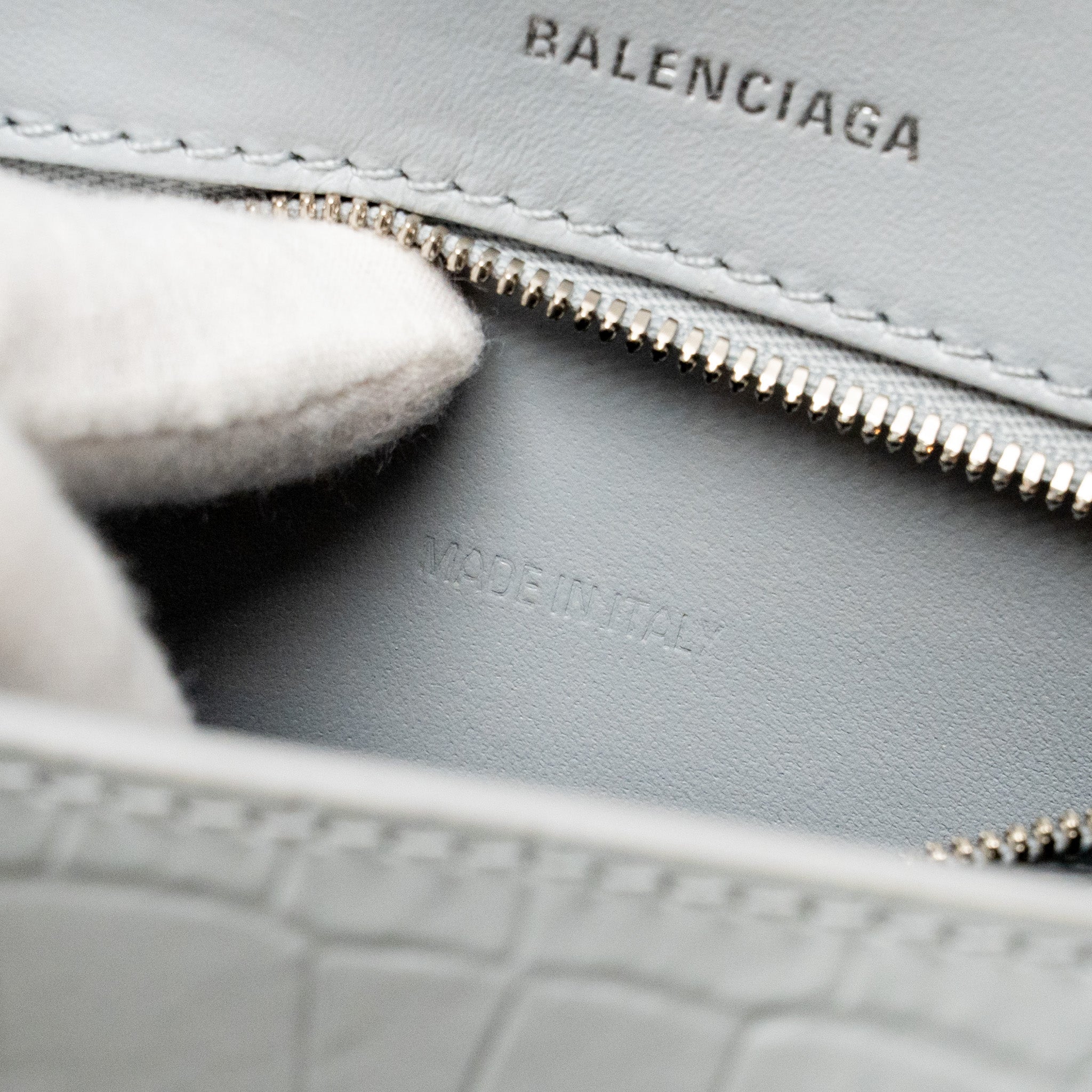BALENCIAGA SMALL HOURGLASS BAG CROC-EMBOSSED CALFSKIN GREY SHW