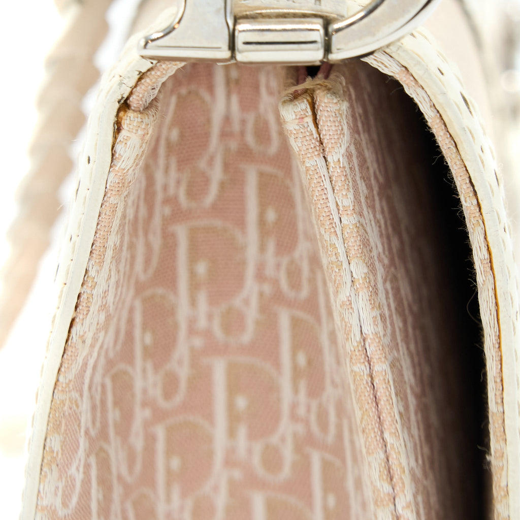 DIOR PINK LOGO MONOGRAM LACE HANDBAG PEARL D STRAP CHARM SHW