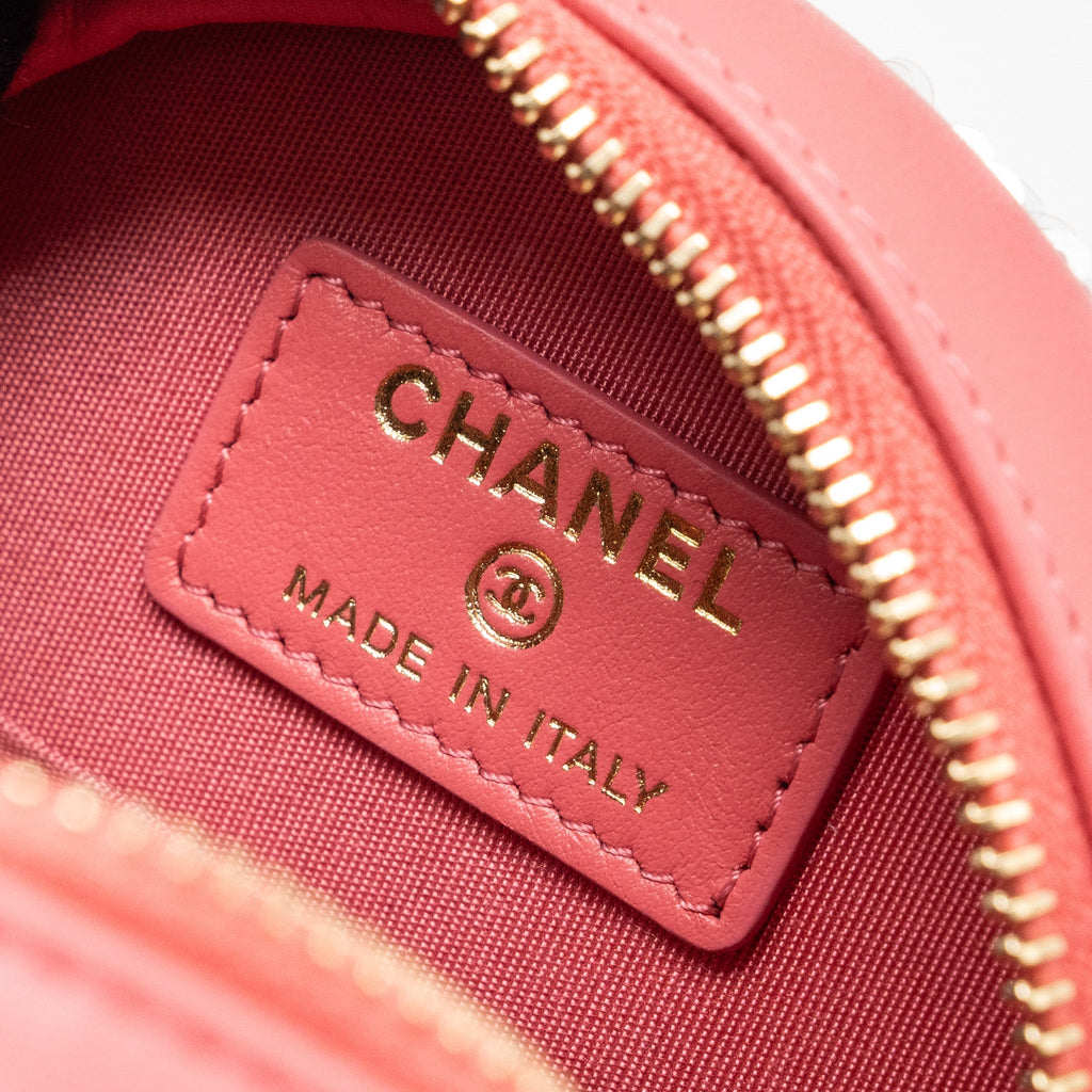 CHANEL 19 ROUND PURSE WITH CHAIN SEQUINS PINK MULTICOLOUR HARDWARE