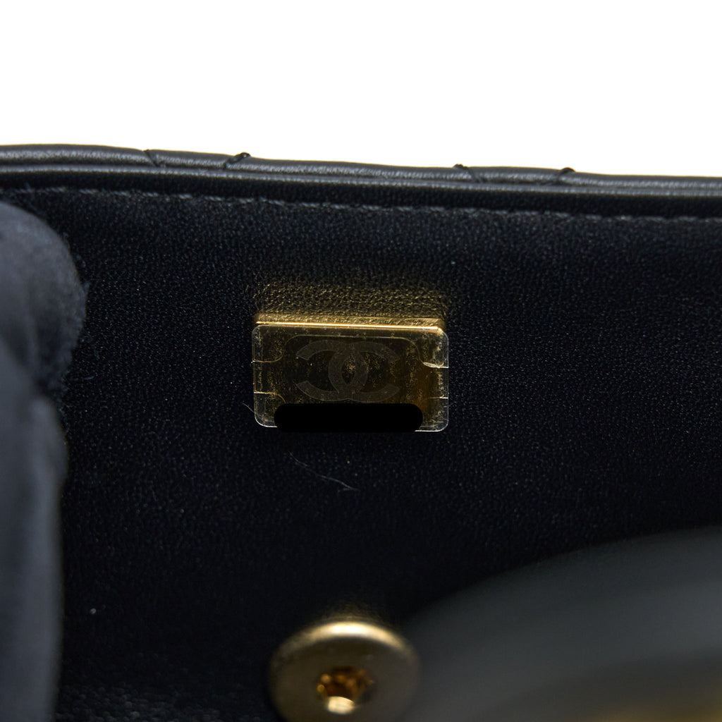 CHANEL SEASONAL FLAP BAG WITH DETAIL CHAIN LAMBSKIN BLACK BRUSHED GHW (MICROCHIP)