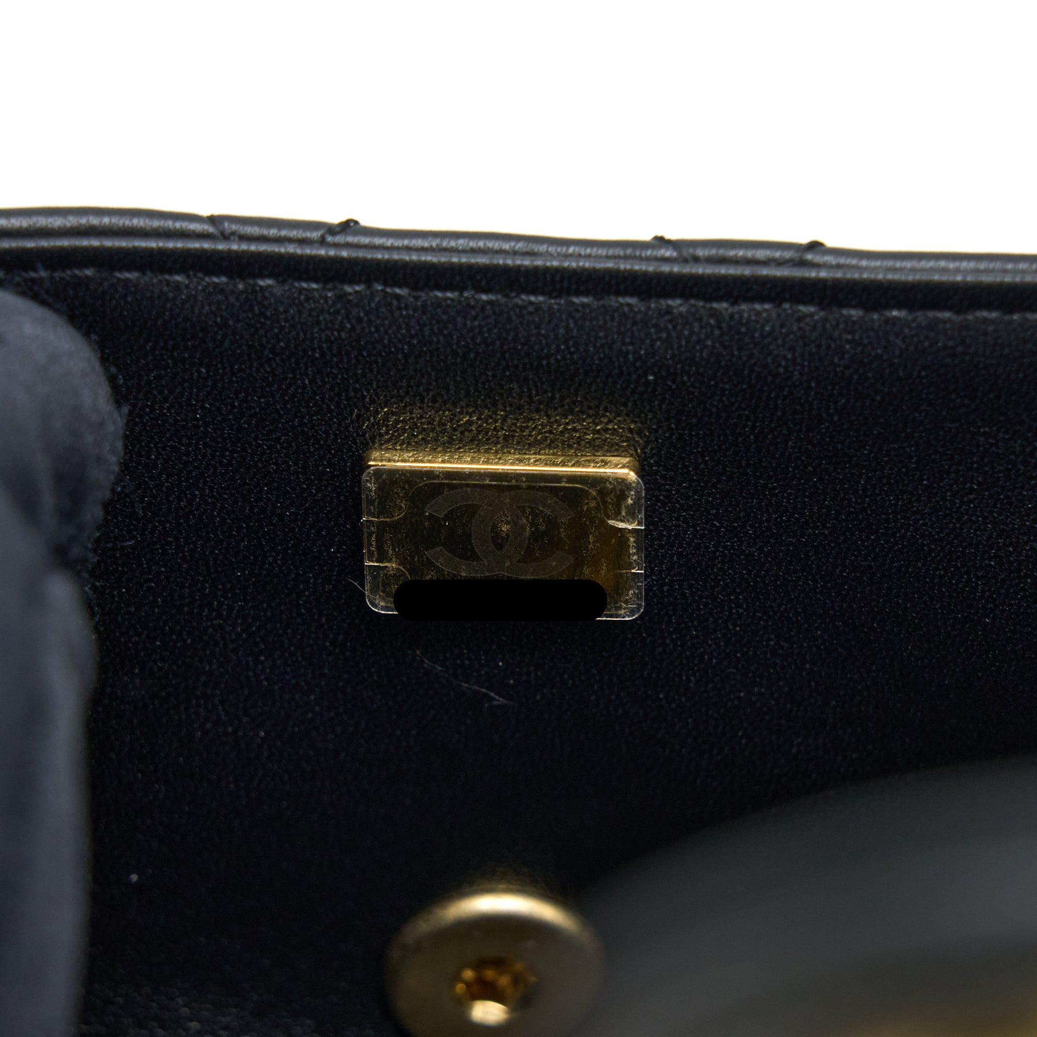 CHANEL SEASONAL FLAP BAG WITH DETAIL CHAIN LAMBSKIN BLACK BRUSHED GHW (MICROCHIP)