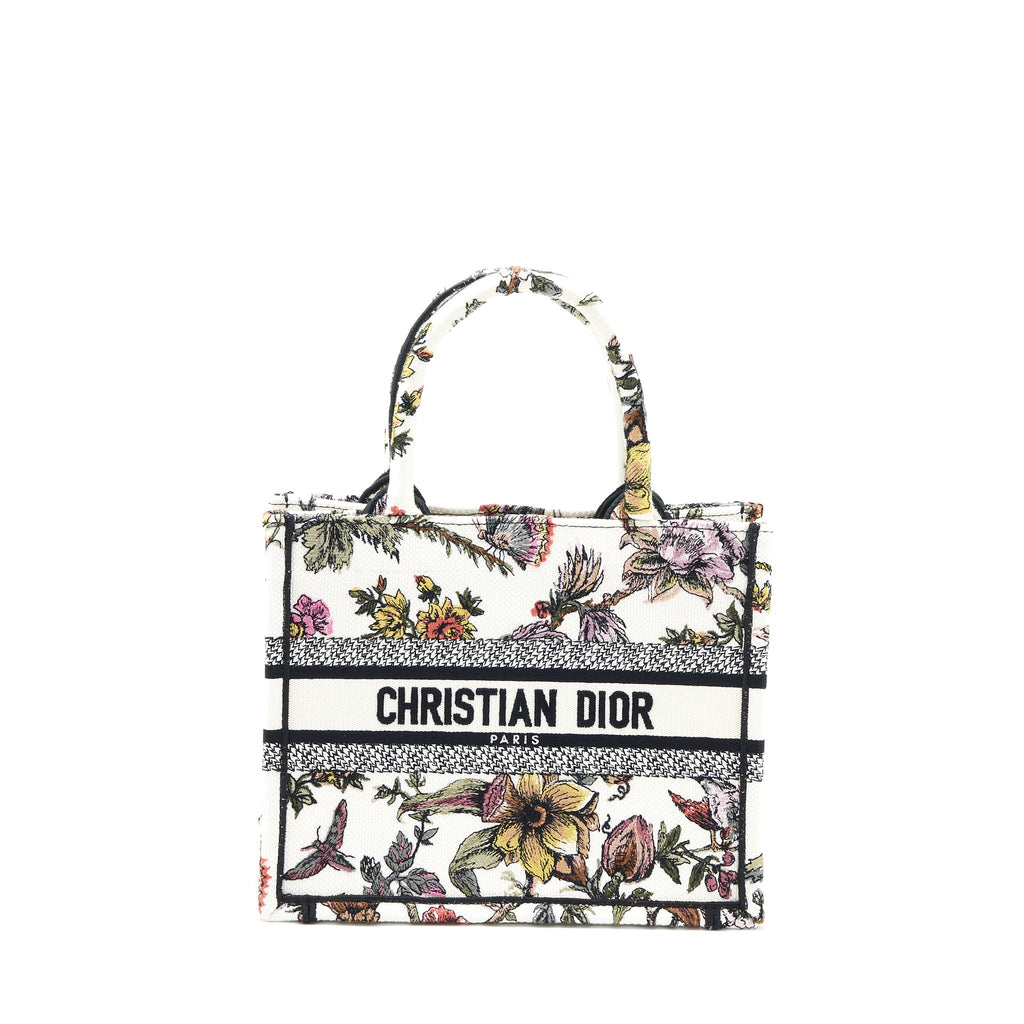 DIOR SMALL BOOK TOTE DIOR PETITES FLEURS EMBROIDERY CANVAS WHITE MULTICOLOUR
