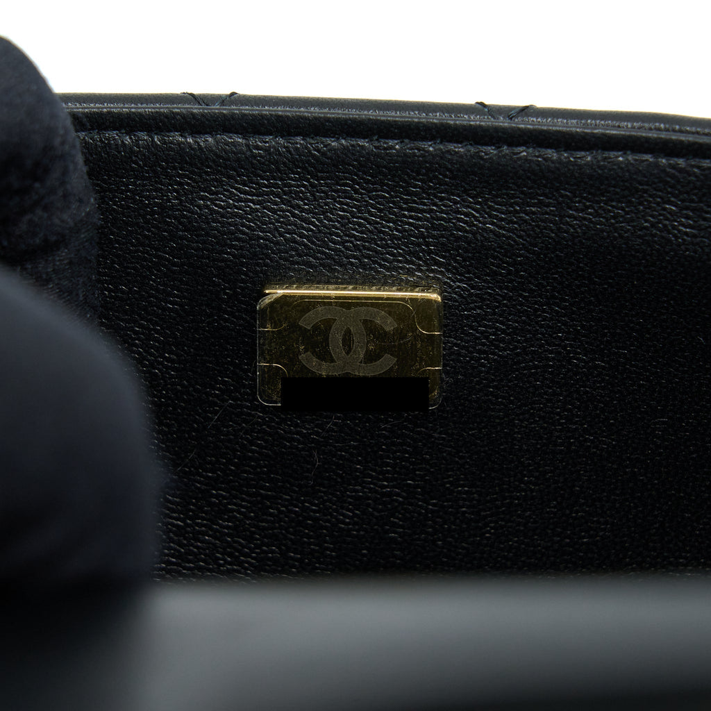 CHANEL 22A TOP HANDLE MINI RECTANGULAR FLAP BAG LAMBSKIN BLACK GHW (MICROCHIP)