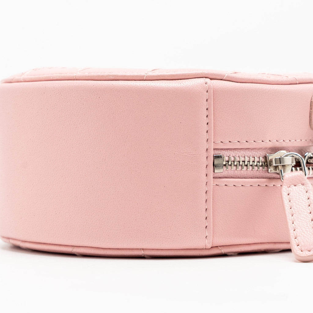 CHANEL MINI ROUND VANITY CLUTCH WITH CHAIN LAMBSKIN PINK SHW