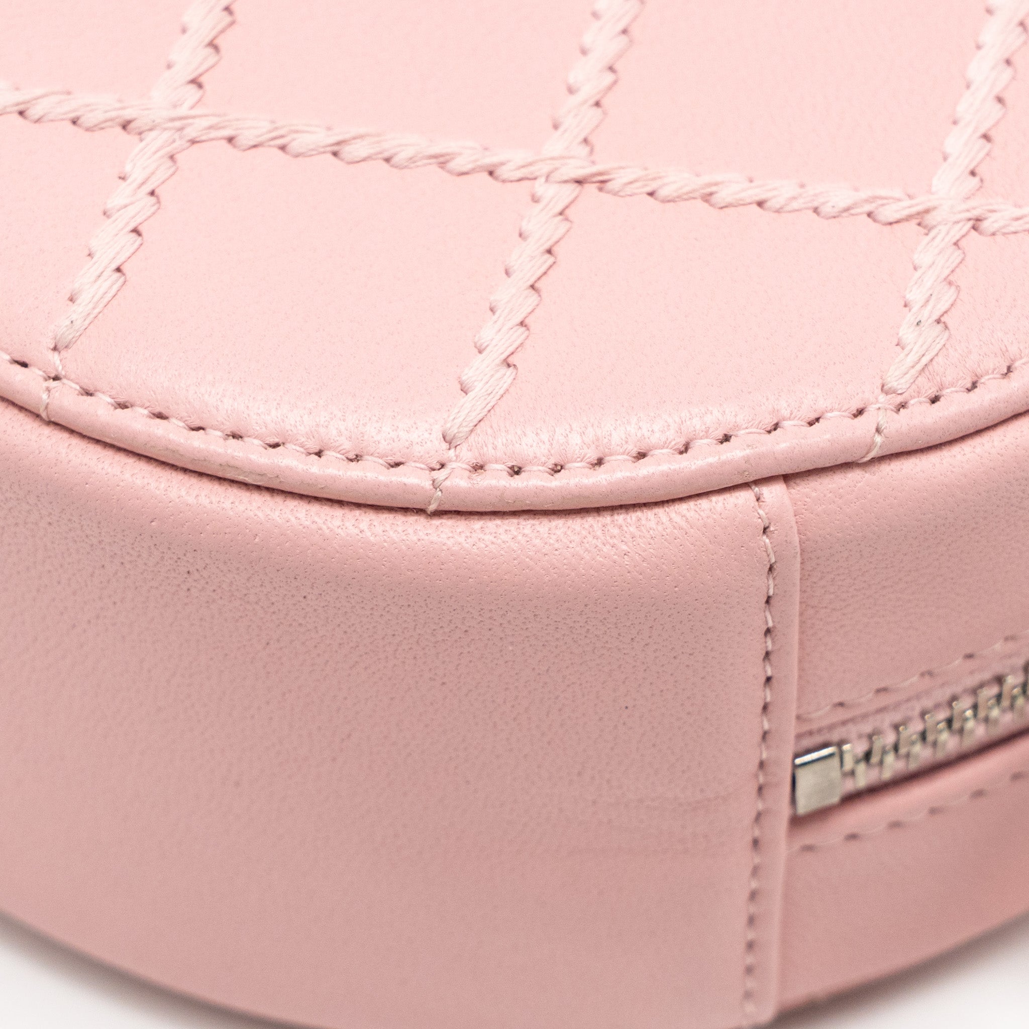 CHANEL MINI ROUND VANITY CLUTCH WITH CHAIN LAMBSKIN PINK SHW