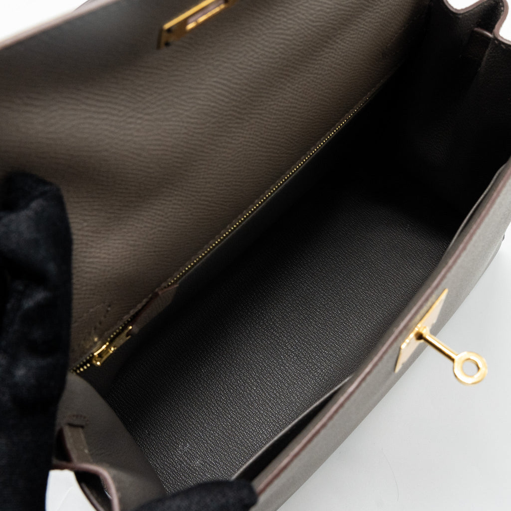 HERMES KELLY28 SELLIER EPSOM GRIS ETAIN GHW