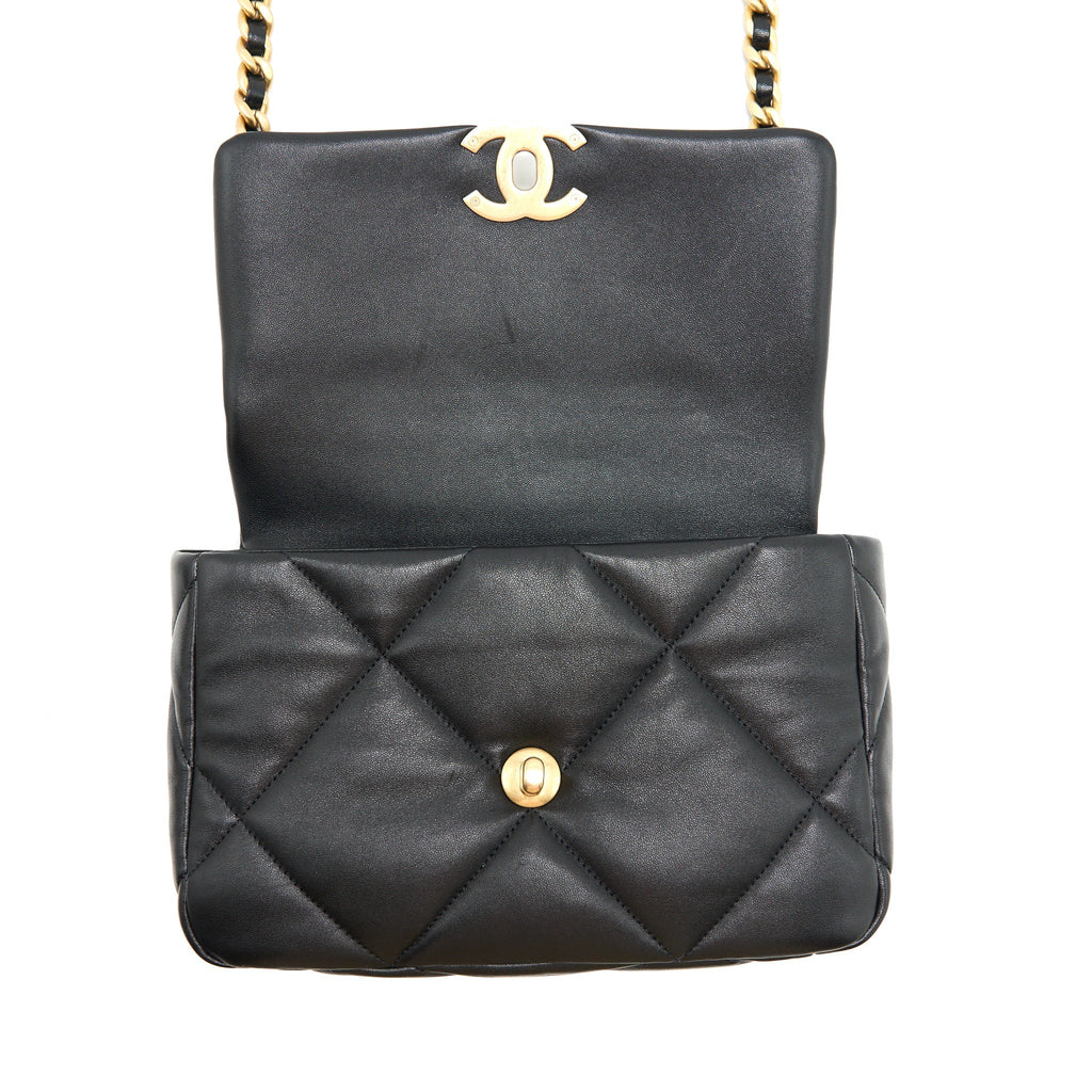 CHANEL 19 FLAP BAG SMALL LAMBSKIN BLACK GOLD/SLIVER HARDWARE