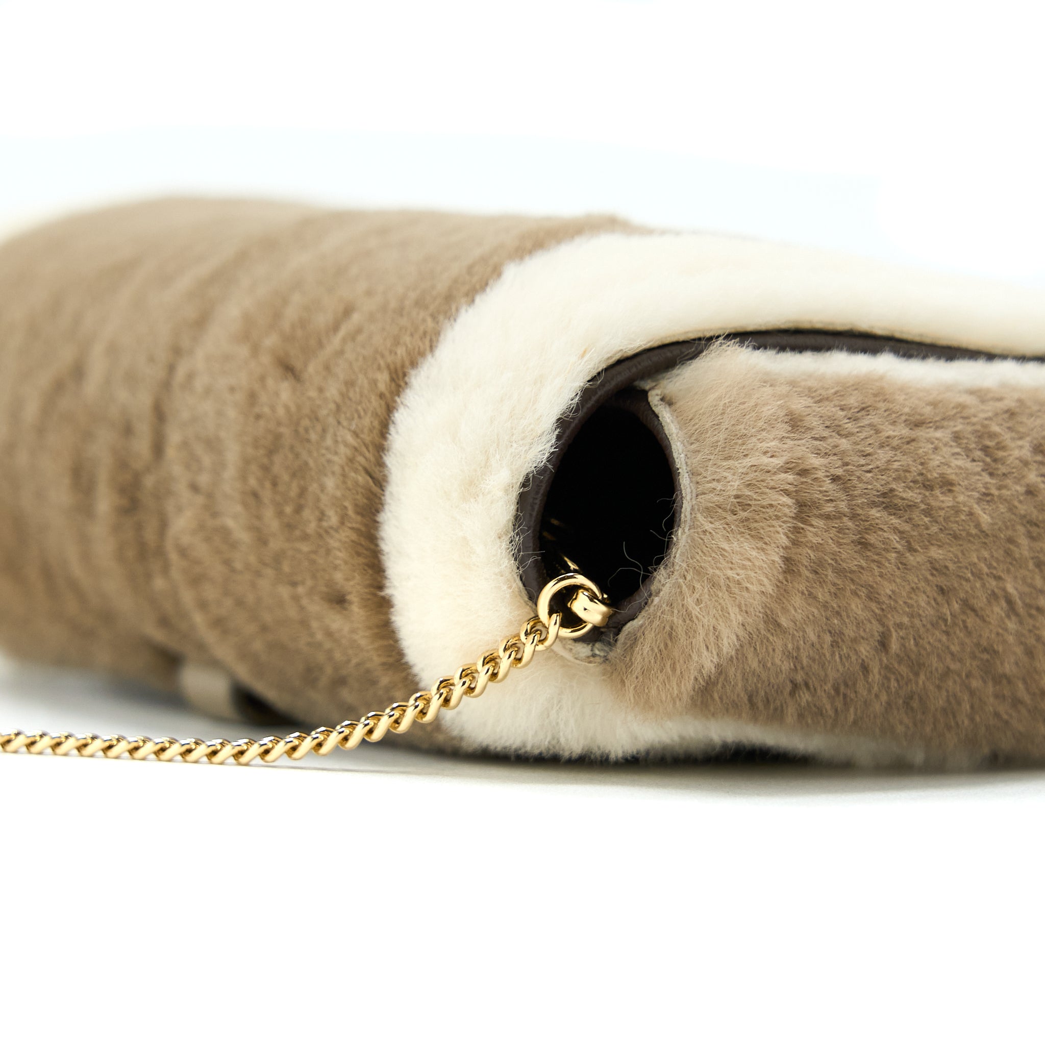 FENDI NANO BAGUETTE CHARM BAG WITH CHAIN BROWN/ CREAM GHW