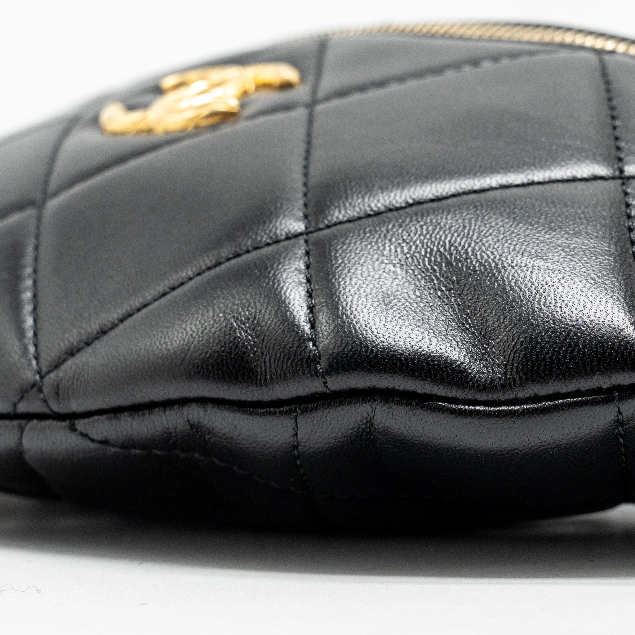 CHANEL LETTER LOGO DETAILED WAIST BAG LAMBSKIN BLACK GHW (MICROCHIP)