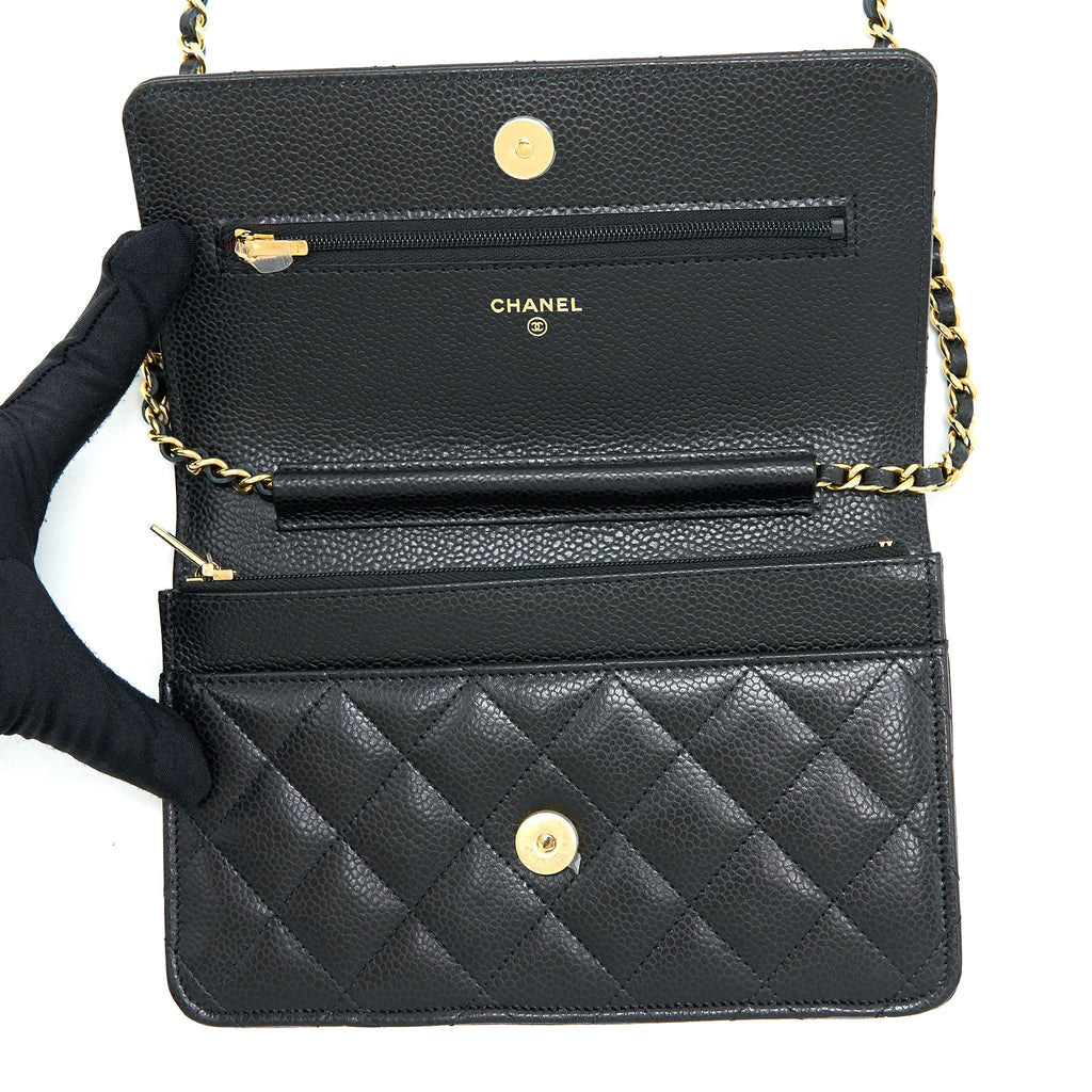 CHANEL CLASSIC WALLET ON CHAIN CAVIAR BLACK GHW (MICROCHIP)