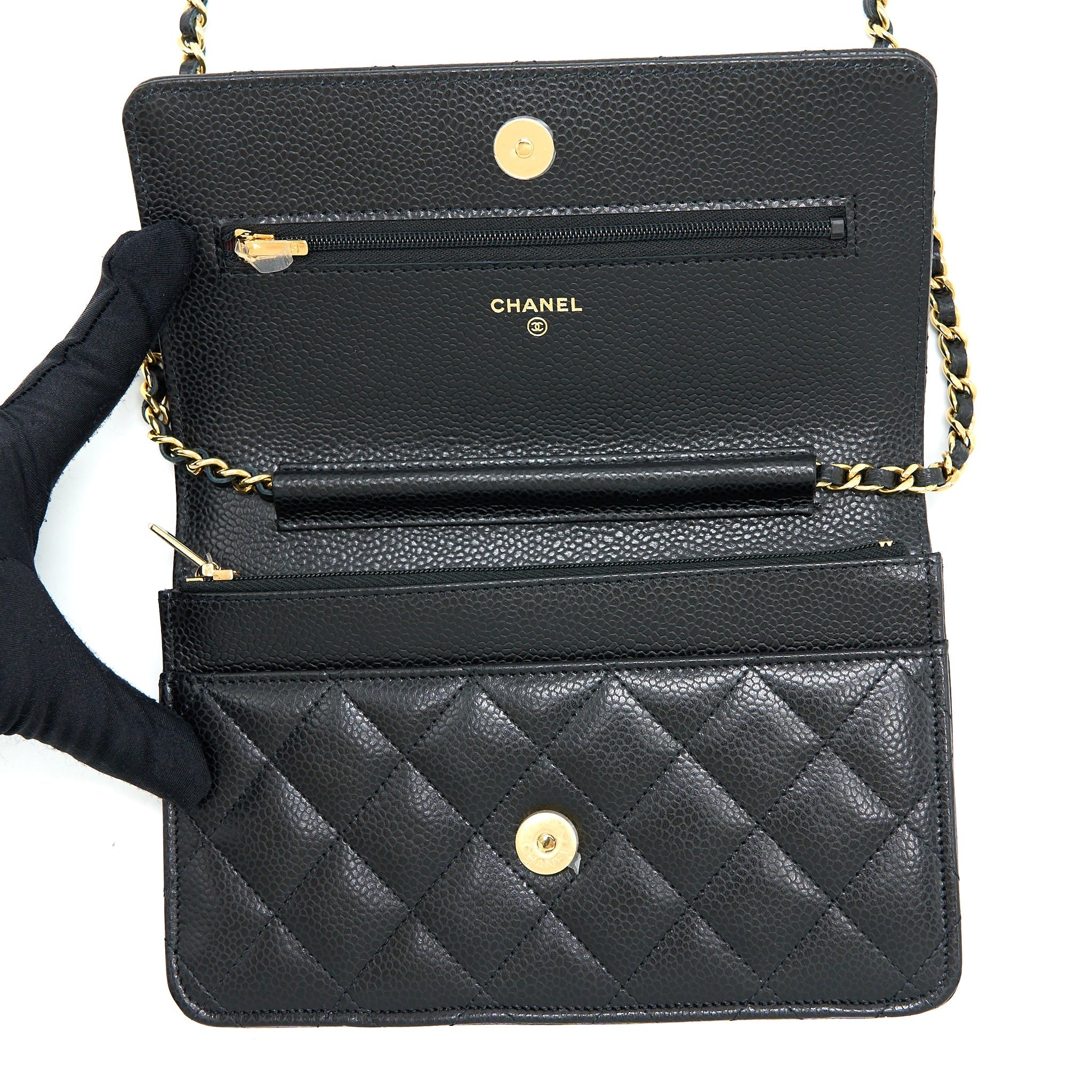 CHANEL CLASSIC WALLET ON CHAIN CAVIAR BLACK GHW (MICROCHIP)