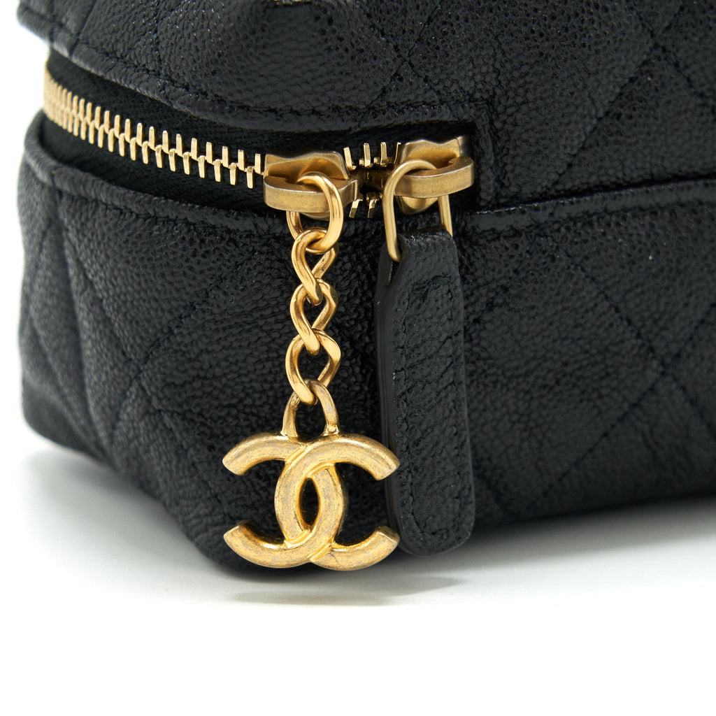 CHANEL TOP HANDLE MINI ZIPPER SOFT VANITY WITH CHAIN CAVIAR BLACK GHW