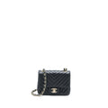 CHANEL MINI SQUARE FLAP BAG CHEVRON LAMBSKIN BLACK LGHW