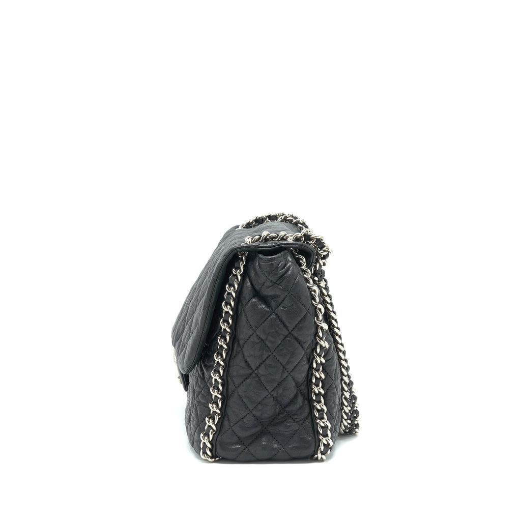 CHANEL QUILTED LEATHER WITH CHAIN SHOULDER BAG XL BLACK SHW