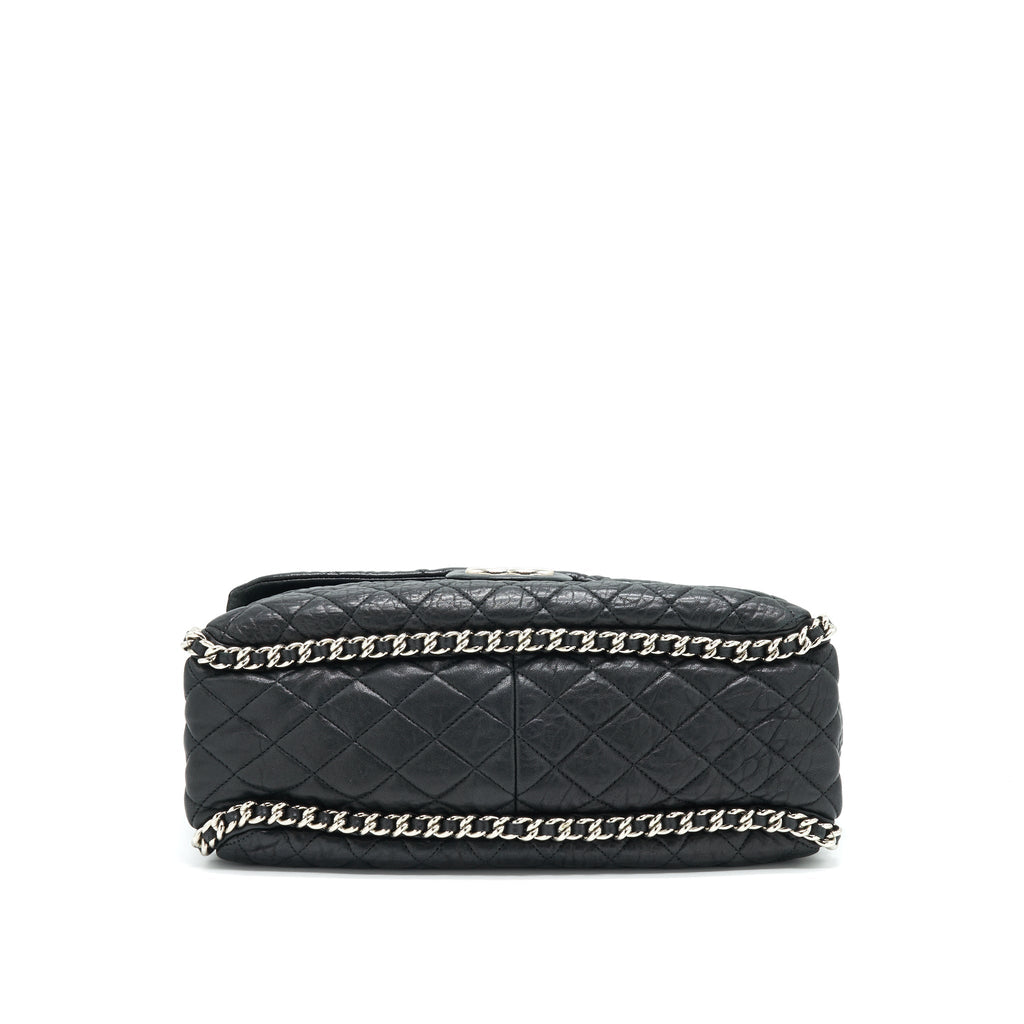 CHANEL QUILTED LEATHER CHAIN AROUND MAXI BLACK RUTHENIUM HARDWARE