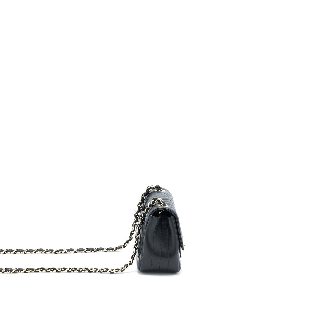 CHANEL MINI SQUARE FLAP BAG CHEVRON LAMBSKIN BLACK LGHW