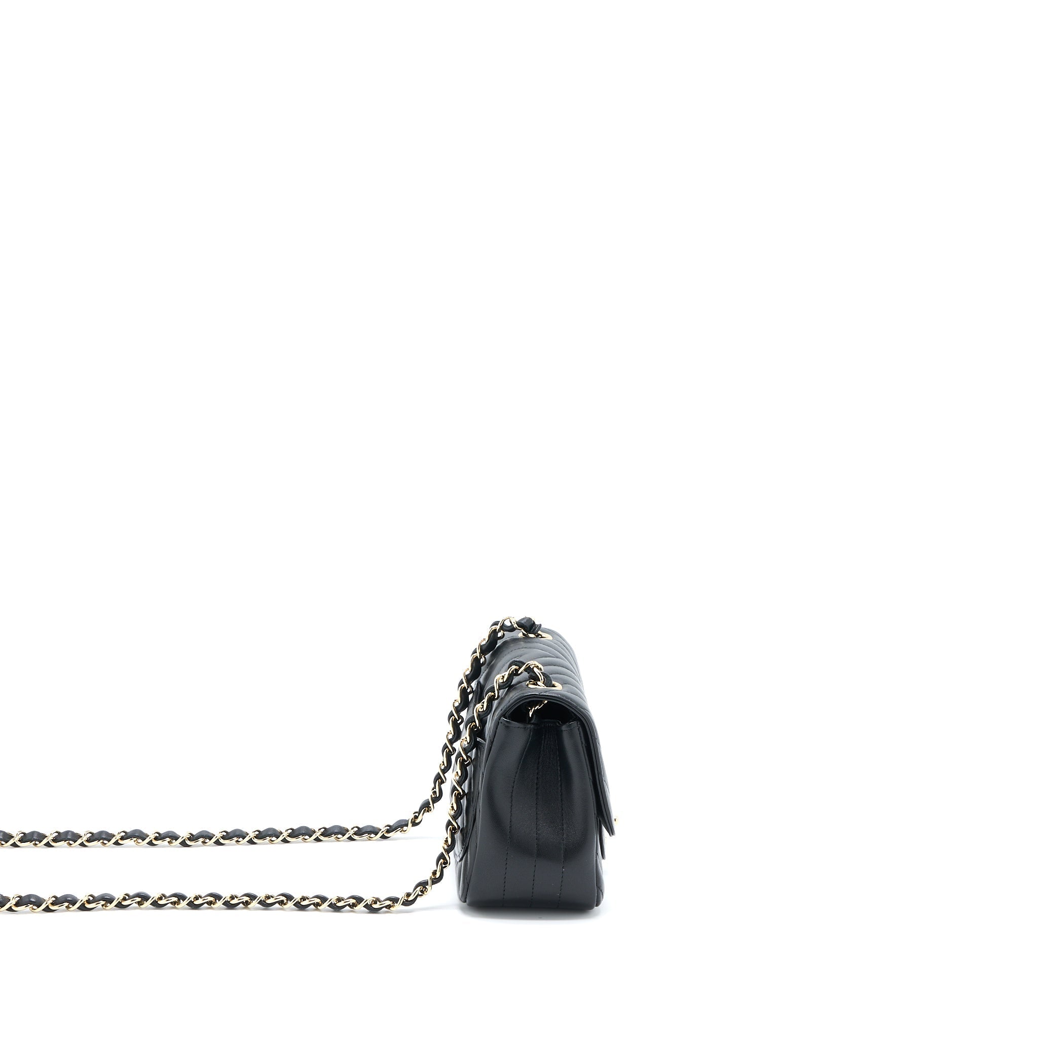 CHANEL MINI SQUARE FLAP BAG CHEVRON LAMBSKIN BLACK LGHW