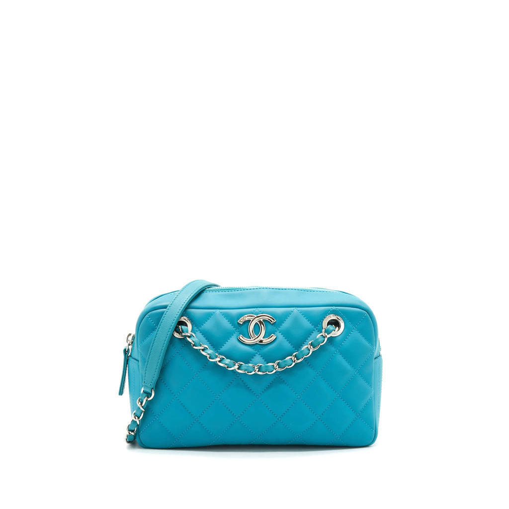CHANEL QUILTED RUBBERIZED LAMBSKIN COCO RAIN CAMERA BAG BLUE SHW
