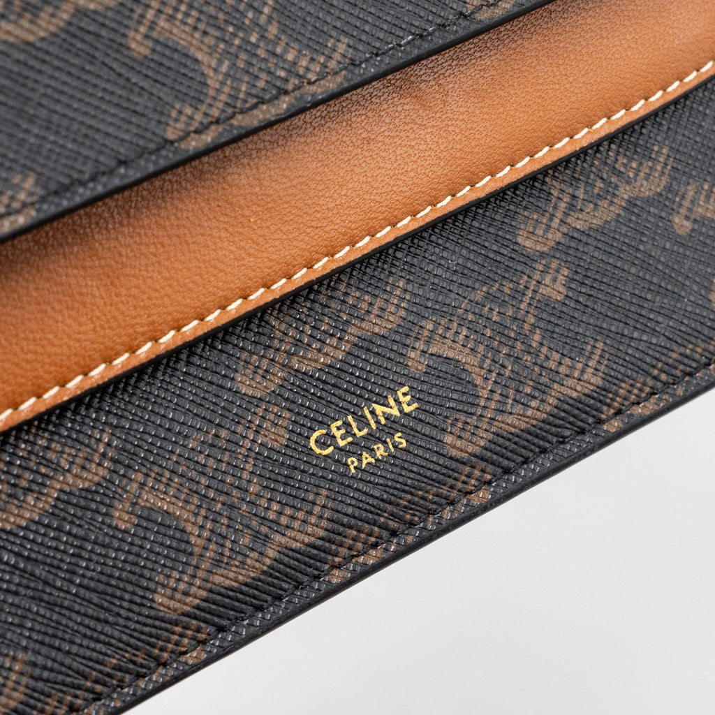 CELINE WALLET ON STRAP TRIOMPHE CANVAS/SMOOTH LAMBSKIN TAN GHW