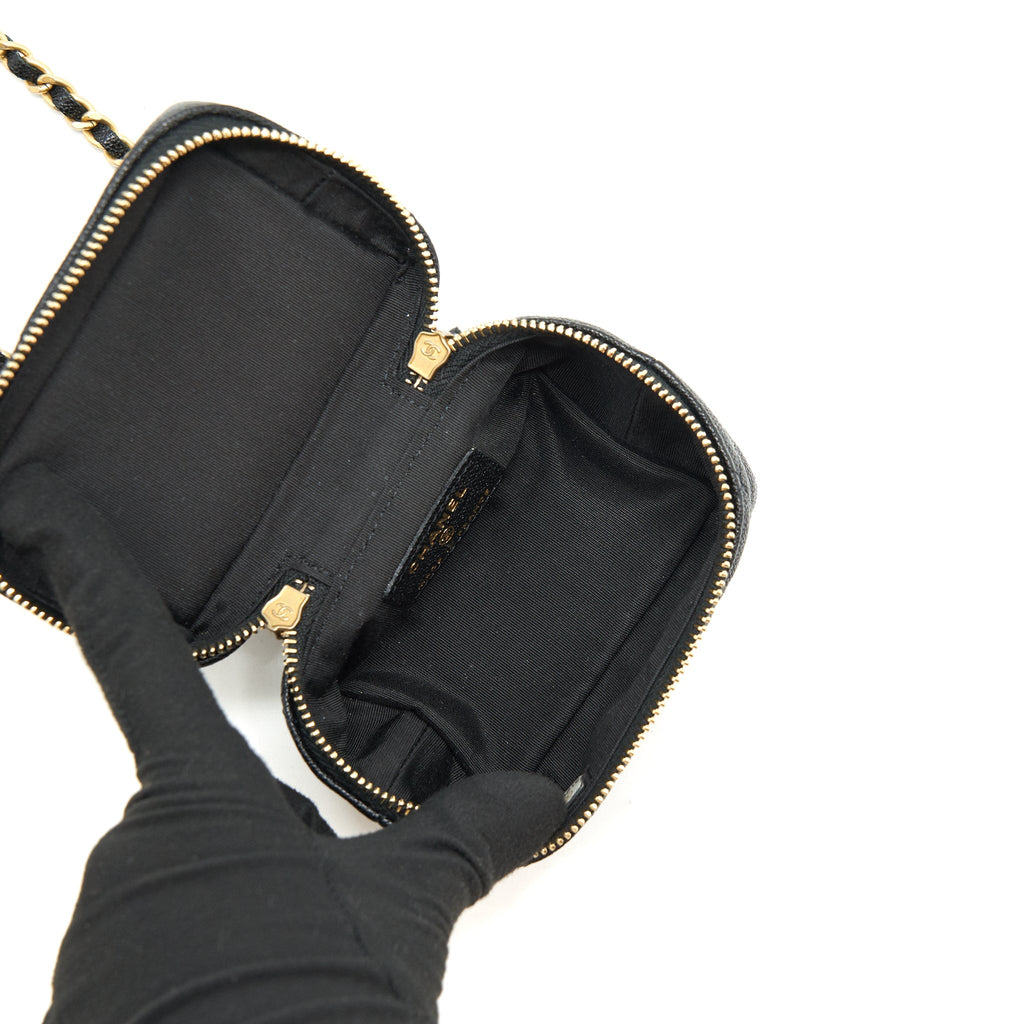 CHANEL TOP HANDLE MINI ZIPPER SOFT VANITY WITH CHAIN CAVIAR BLACK GHW