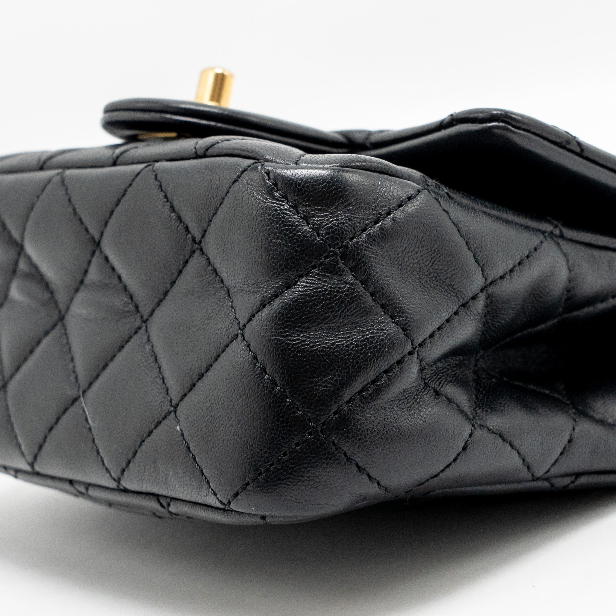 CHANEL PEARL CRUSH MINI SQUARE FLAP BAG LAMBSKIN BLACK GHW (MICROCHIP)