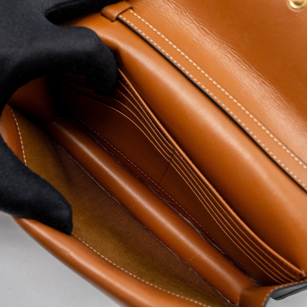 CELINE WALLET ON STRAP TRIOMPHE CANVAS/SMOOTH LAMBSKIN TAN GHW