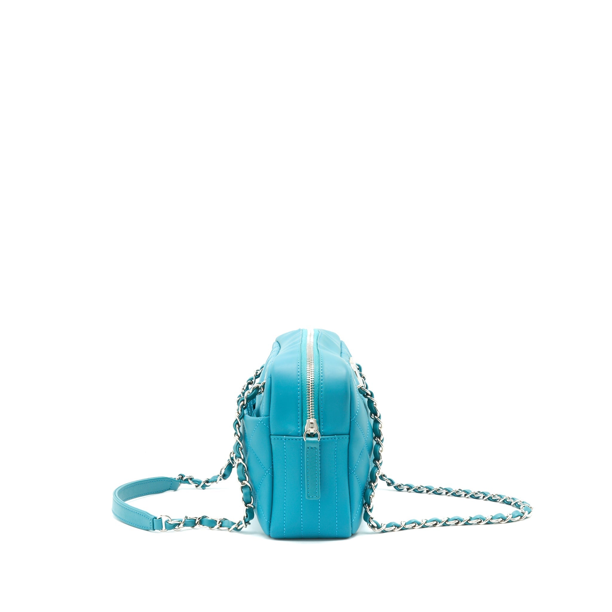 CHANEL QUILTED RUBBERIZED LAMBSKIN COCO RAIN CAMERA BAG BLUE SHW
