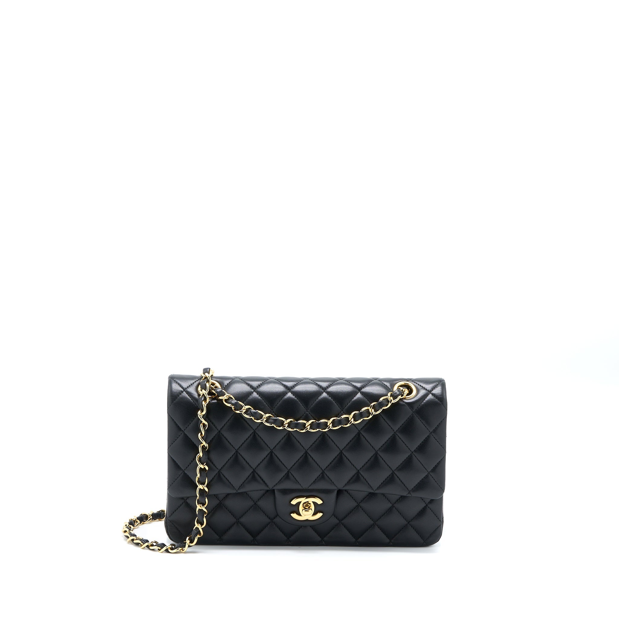 CHANEL MEDIUM CLASSIC DOUBLE FLAP BAG LAMBSKIN BLACK GHW