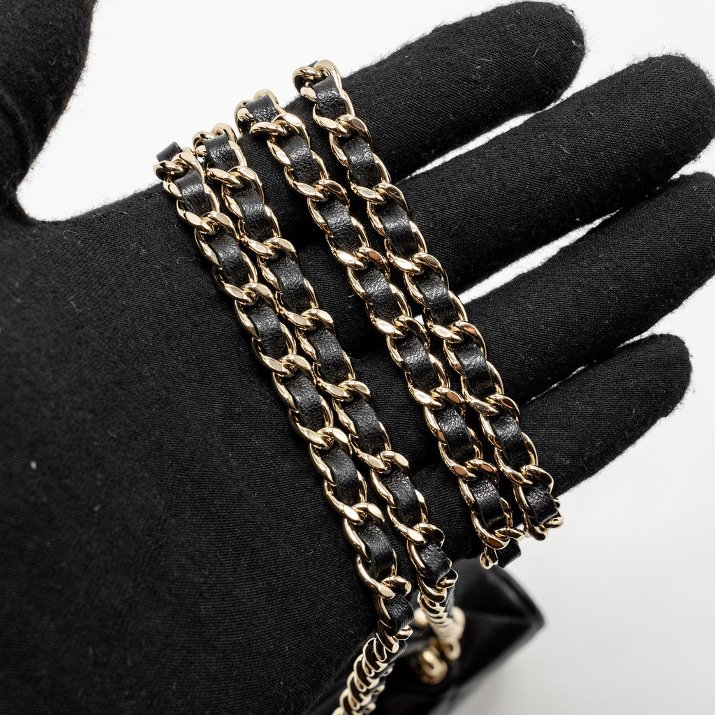 CHANEL MINI TOP HANDLE FLAP COIN PURSE WITH CHAIN LAMBSKIN BLACK LGHW