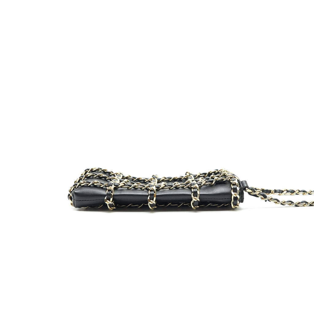 CHANEL GOLD CLUTCH O CHAIN PHONE HOLDER BLACK GHW