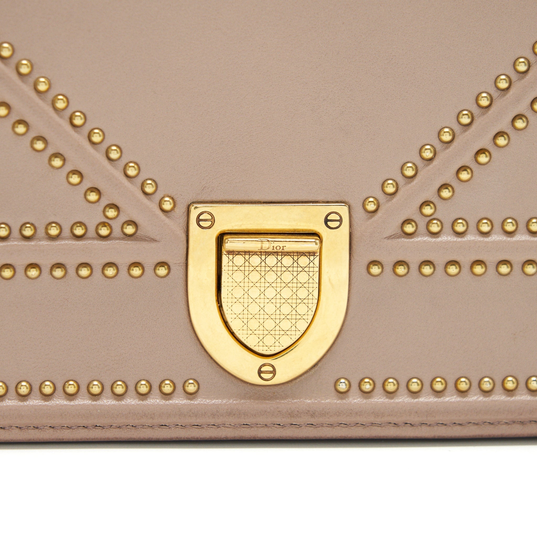 DIOR SMALL STUDDED DIORAMA BEIGE GHW