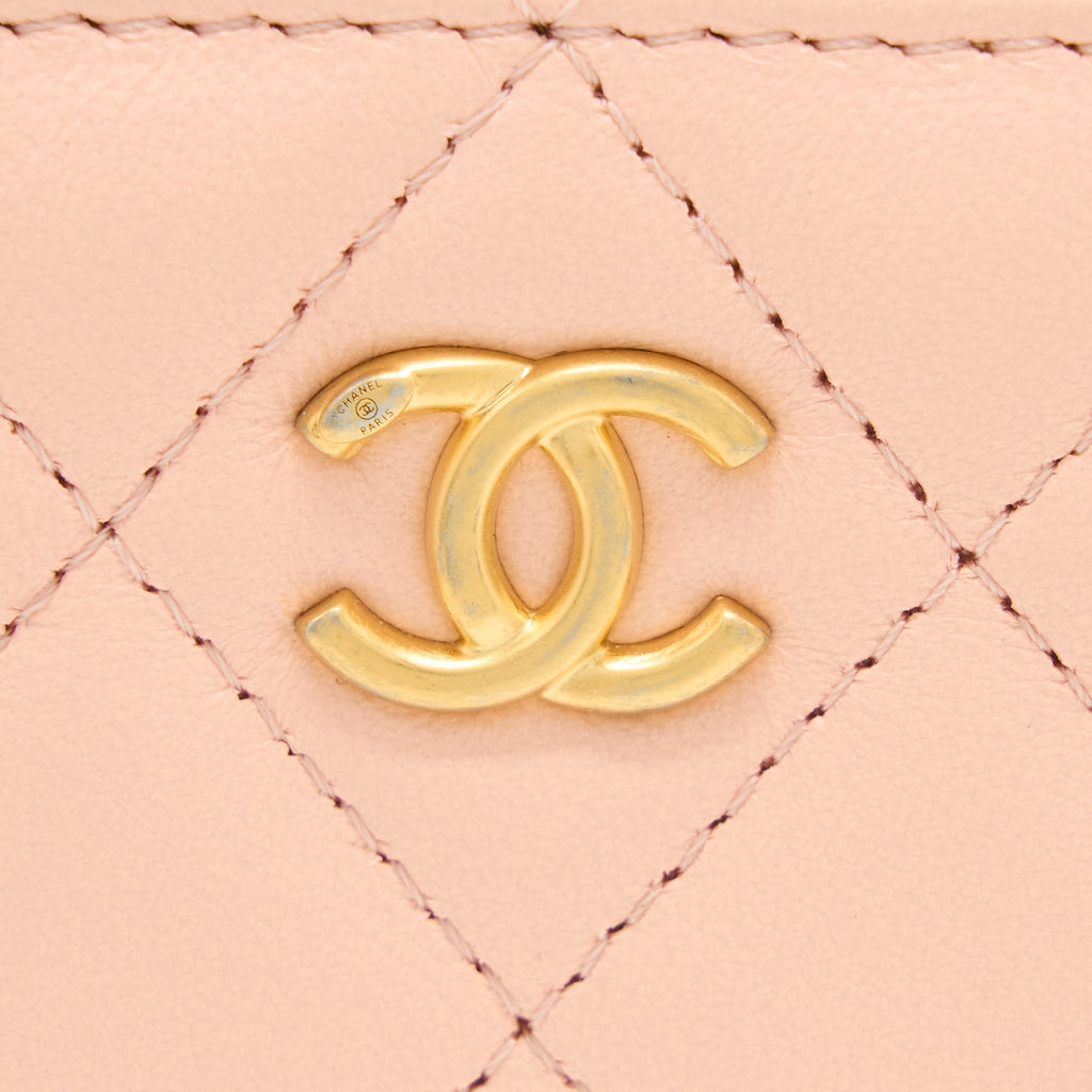CHANEL PEARL CRUSH ZIPPY CARD HOLDER LAMBSKIN LIGHT PINK BRUSHED GHW