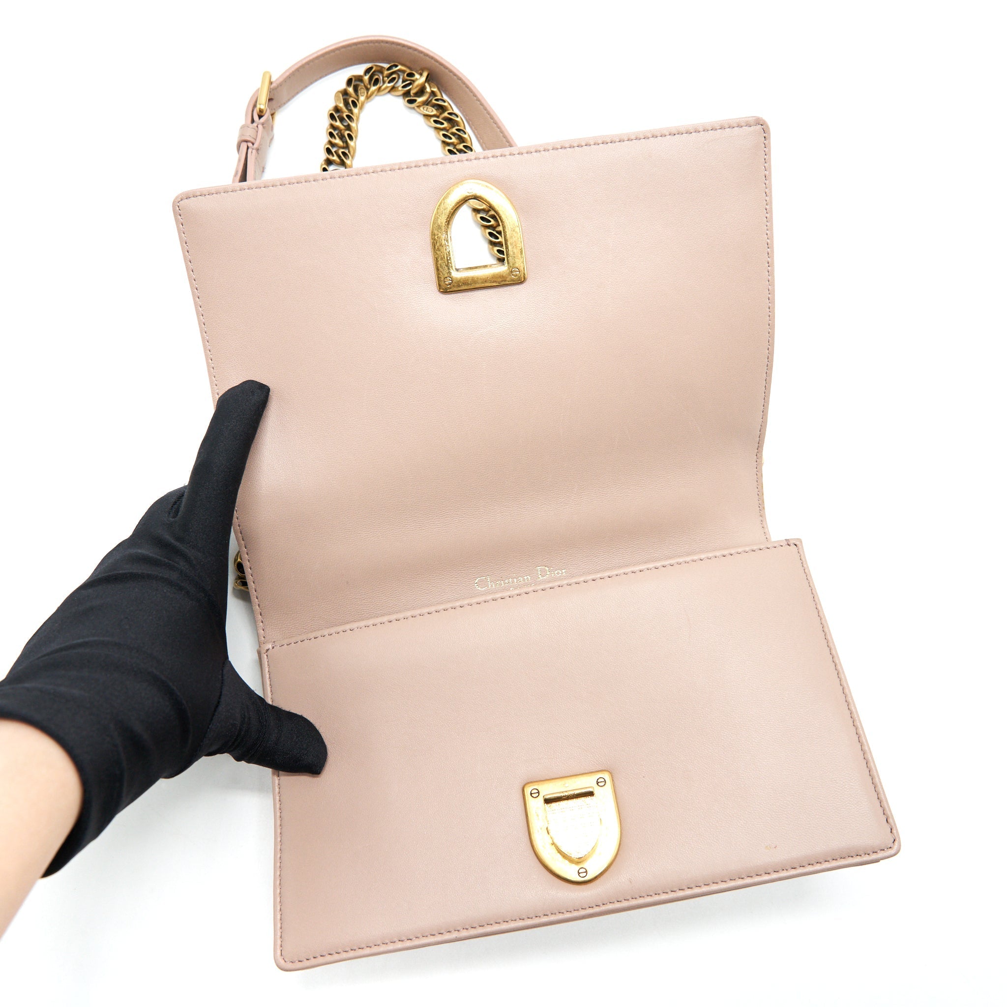DIOR SMALL STUDDED DIORAMA BEIGE GHW