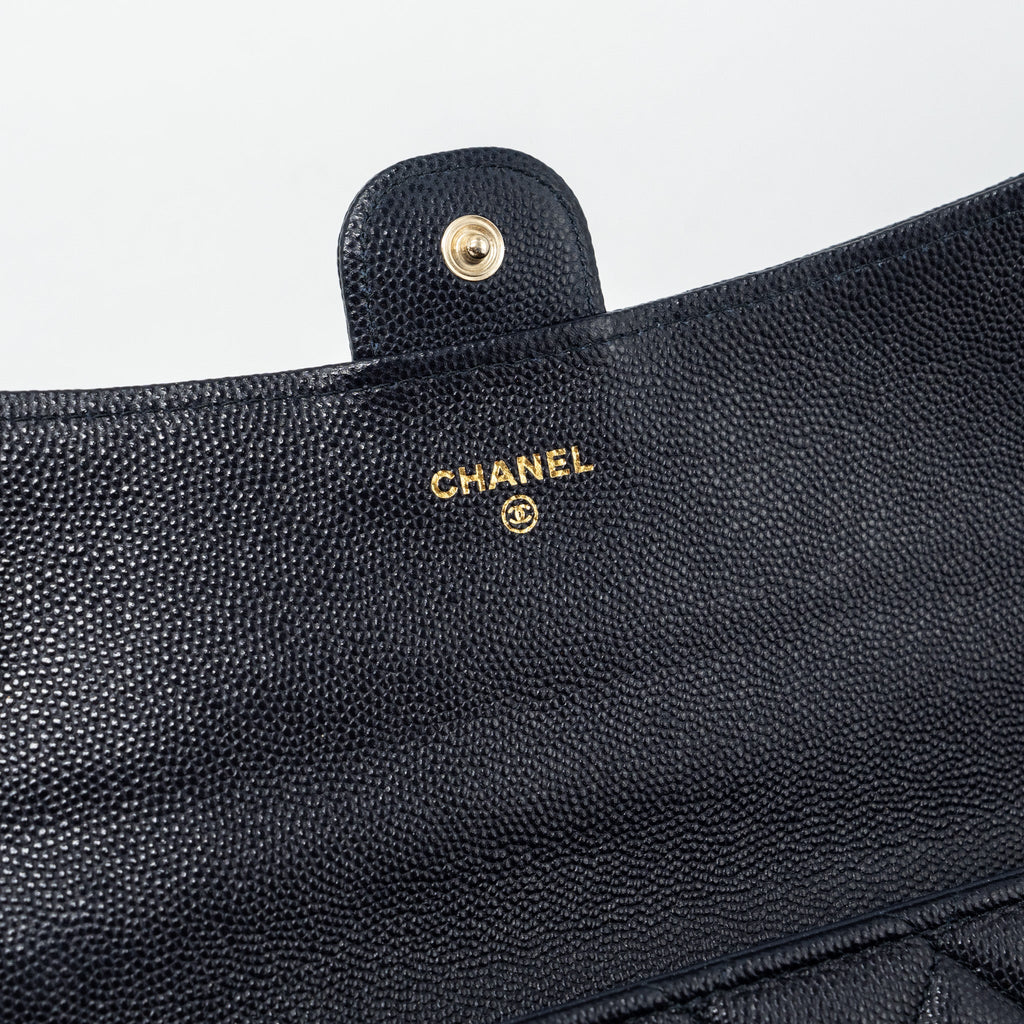 CHANEL CLASSIC LONG FLAP WALLET CAVIAR NAVY LGHW