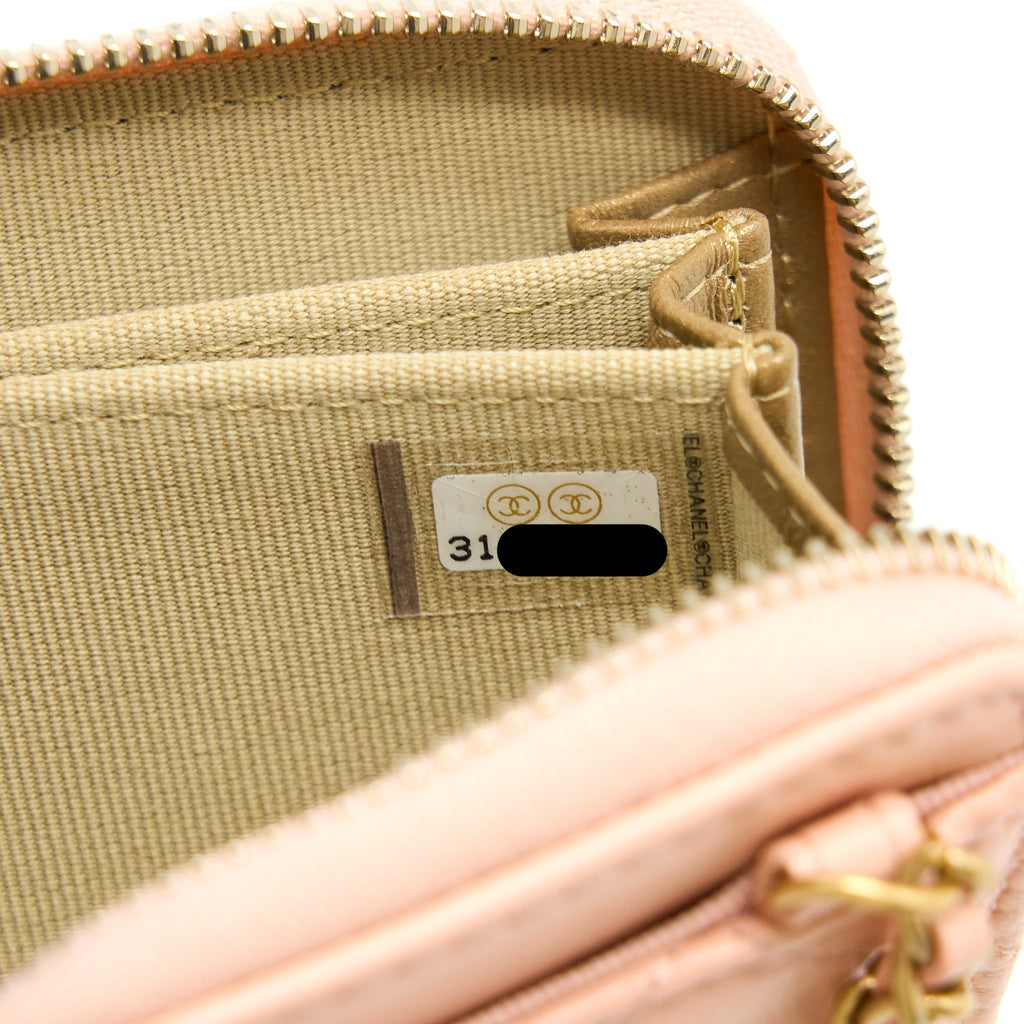 CHANEL PEARL CRUSH ZIPPY CARD HOLDER LAMBSKIN LIGHT PINK BRUSHED GHW