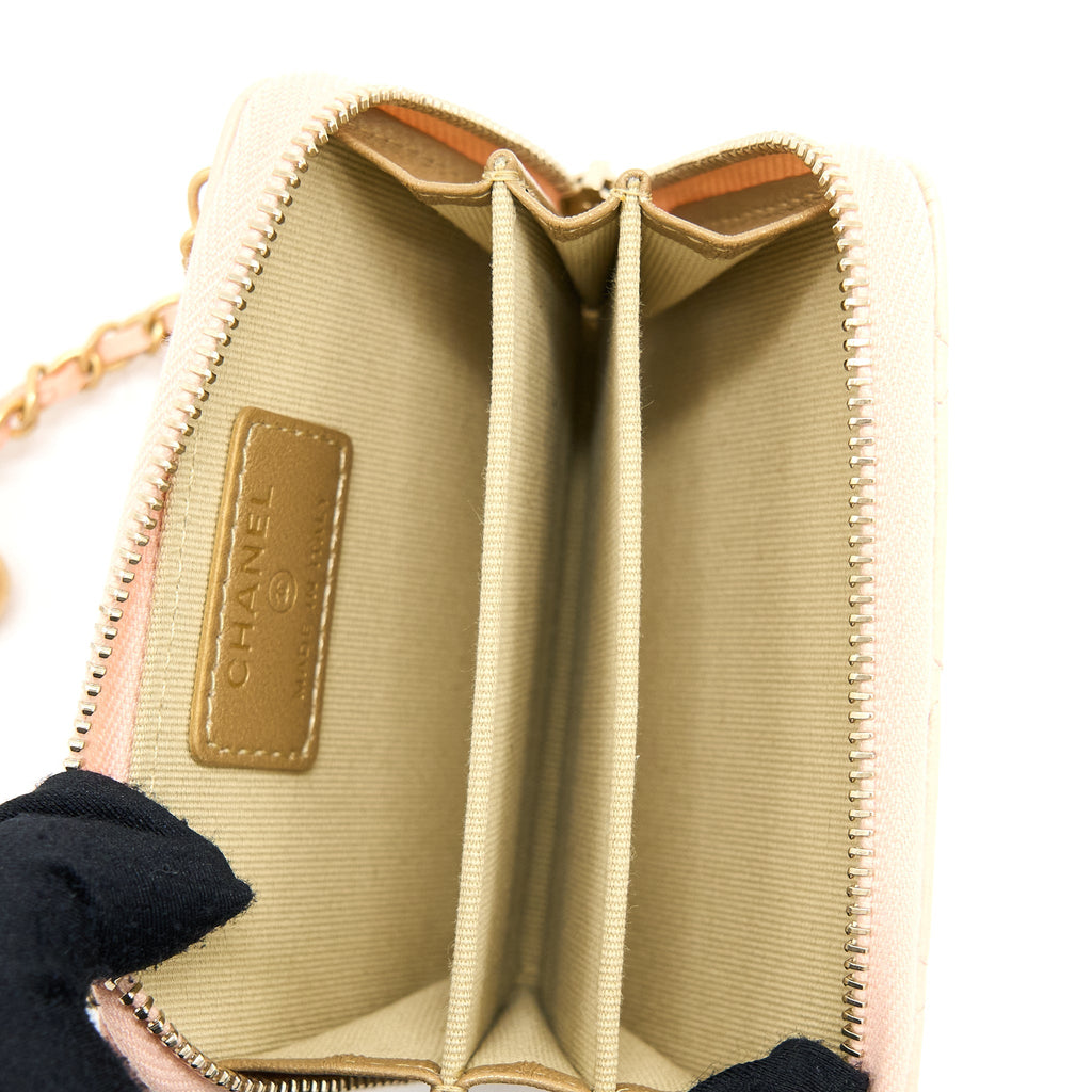 CHANEL PEARL CRUSH ZIPPY CARD HOLDER LAMBSKIN LIGHT PINK BRUSHED GHW