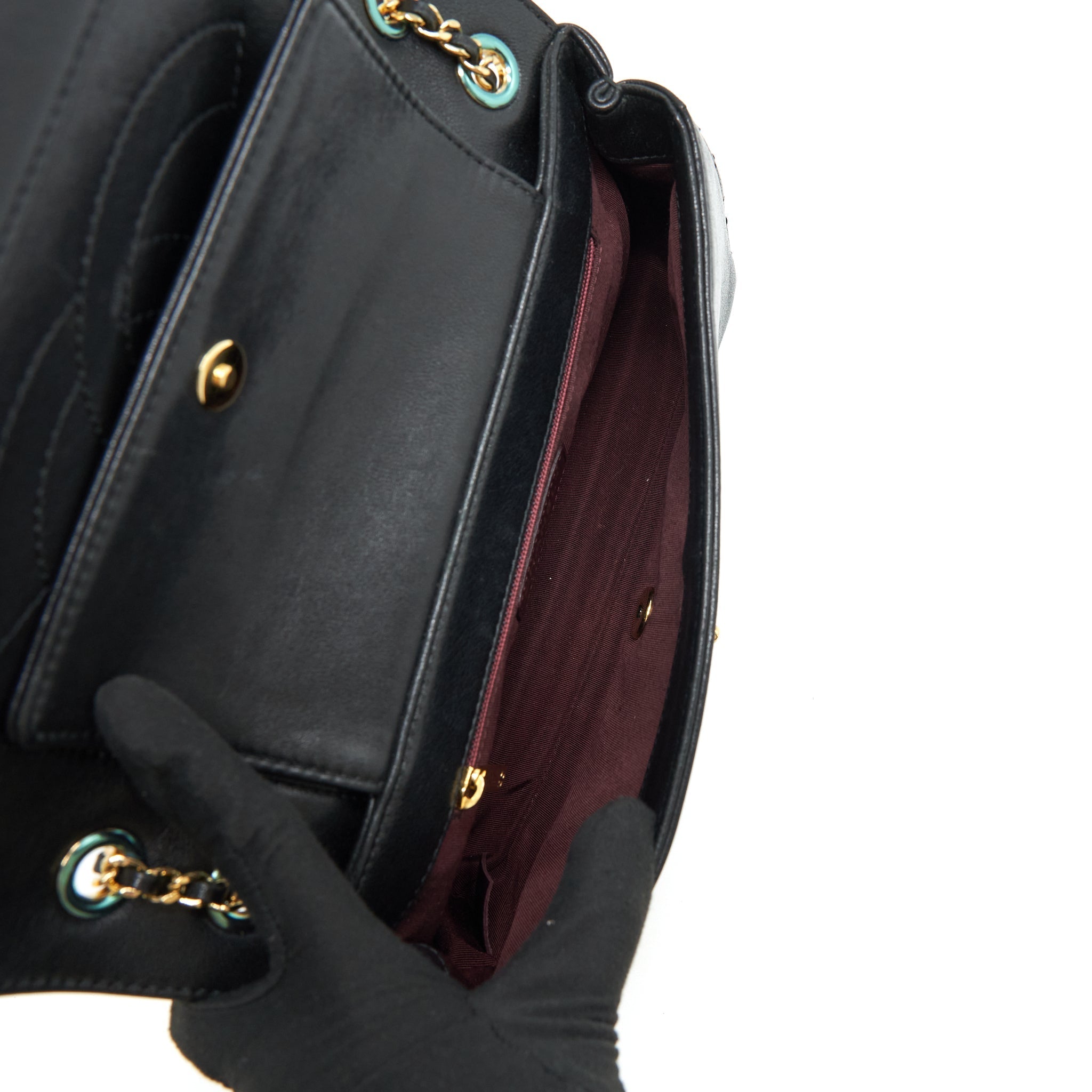 CHANEL CC LOGO FLAP BAG LAMBSKIN BLACK GHW
