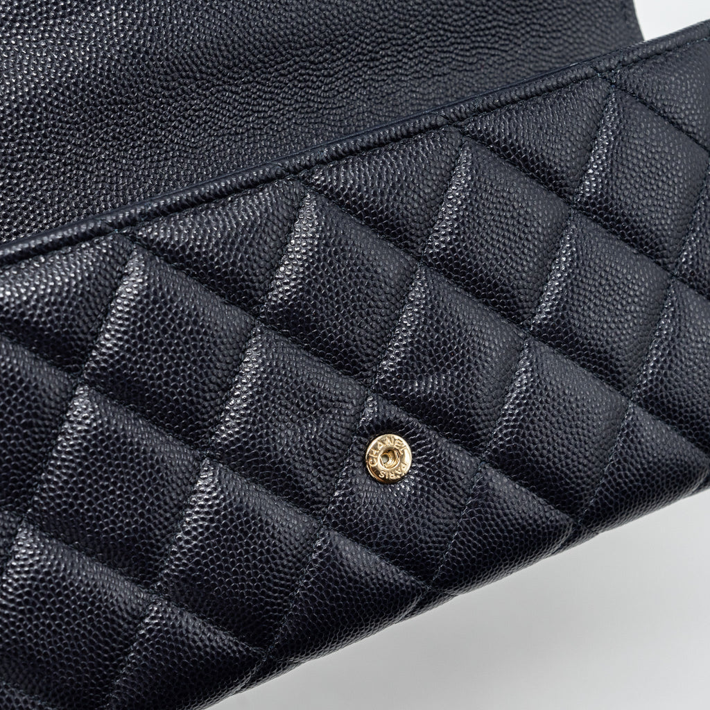 CHANEL CLASSIC LONG FLAP WALLET CAVIAR NAVY LGHW