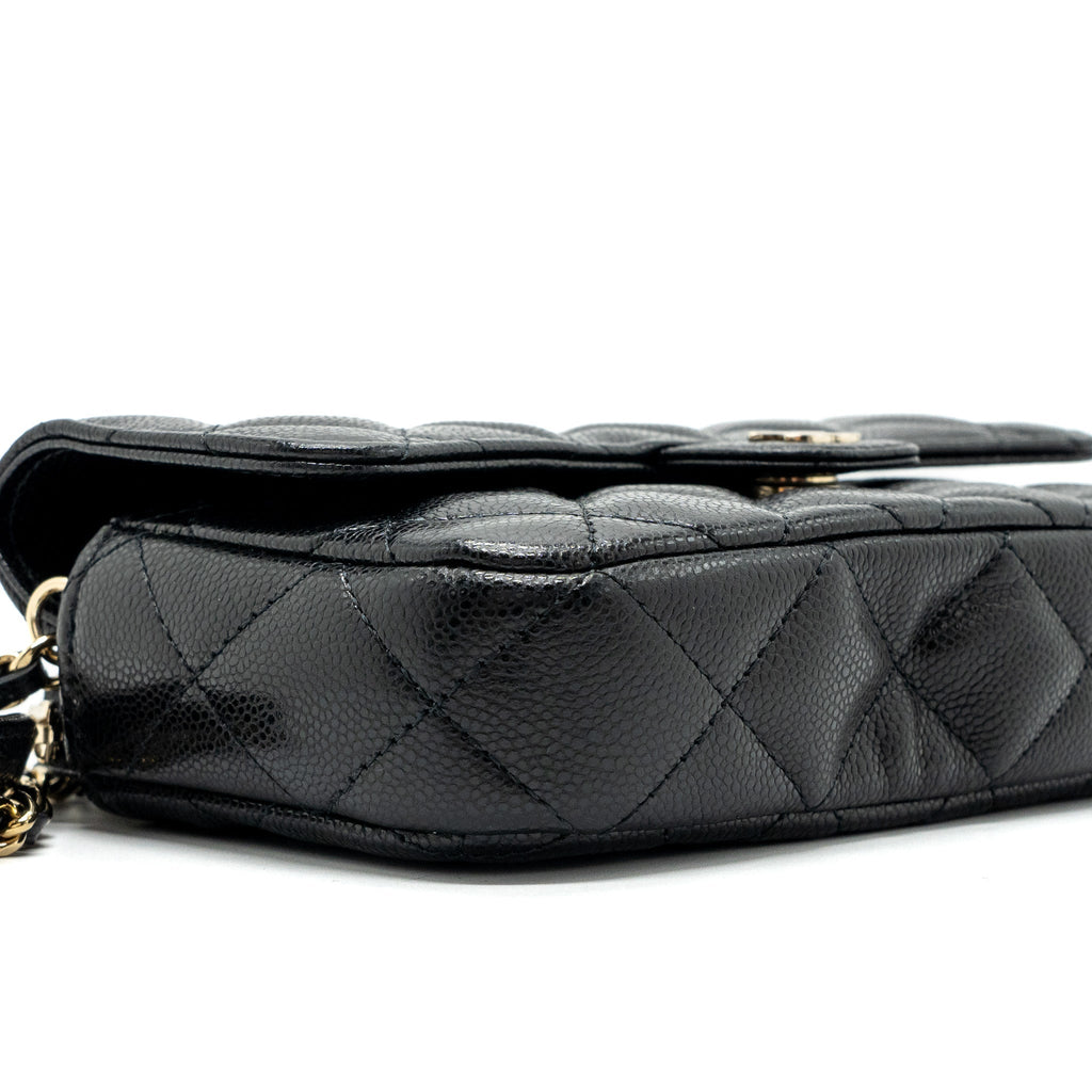 CHANEL DOUBLE POCKET WALLET ON CHAIN CAVIAR BLACK LGHW(MICROCHIP)