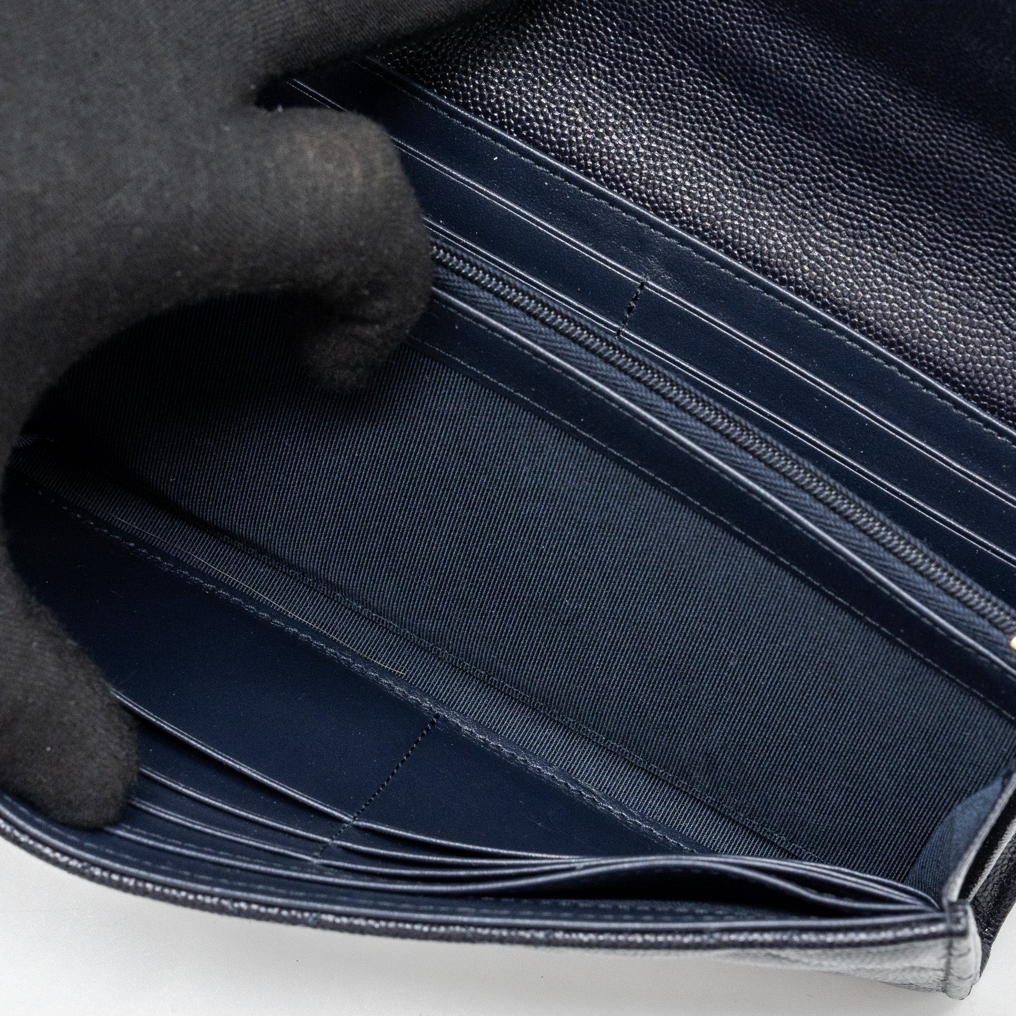 CHANEL CLASSIC LONG FLAP WALLET CAVIAR NAVY LGHW