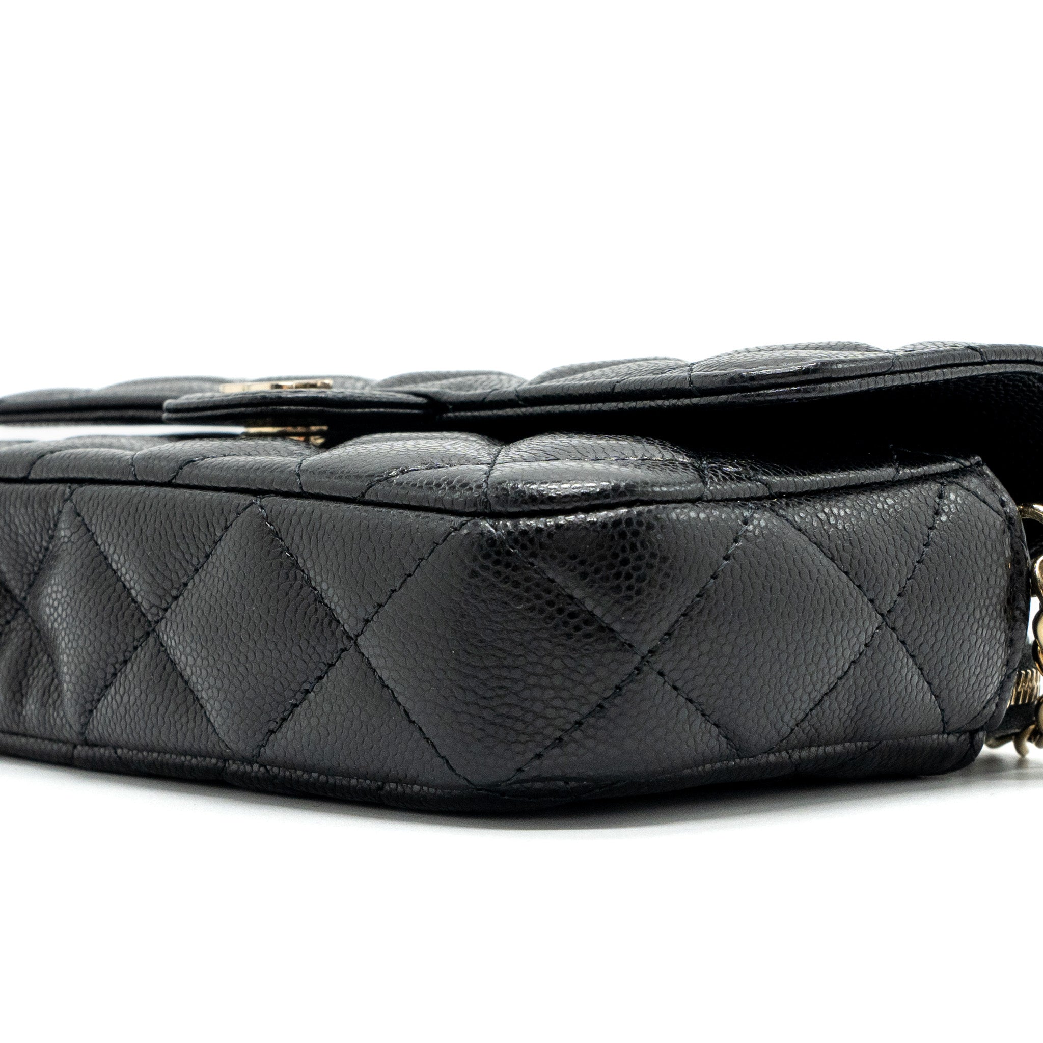 CHANEL DOUBLE POCKET WALLET ON CHAIN CAVIAR BLACK LGHW(MICROCHIP)