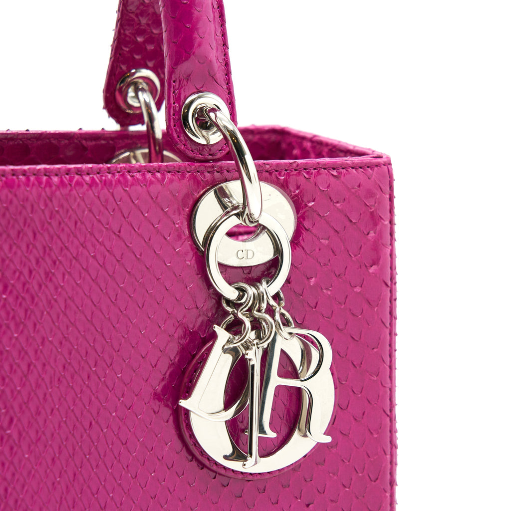 DIOR PYTHON MEDIUM LADY DIOR BAG PLUM PINK SHW