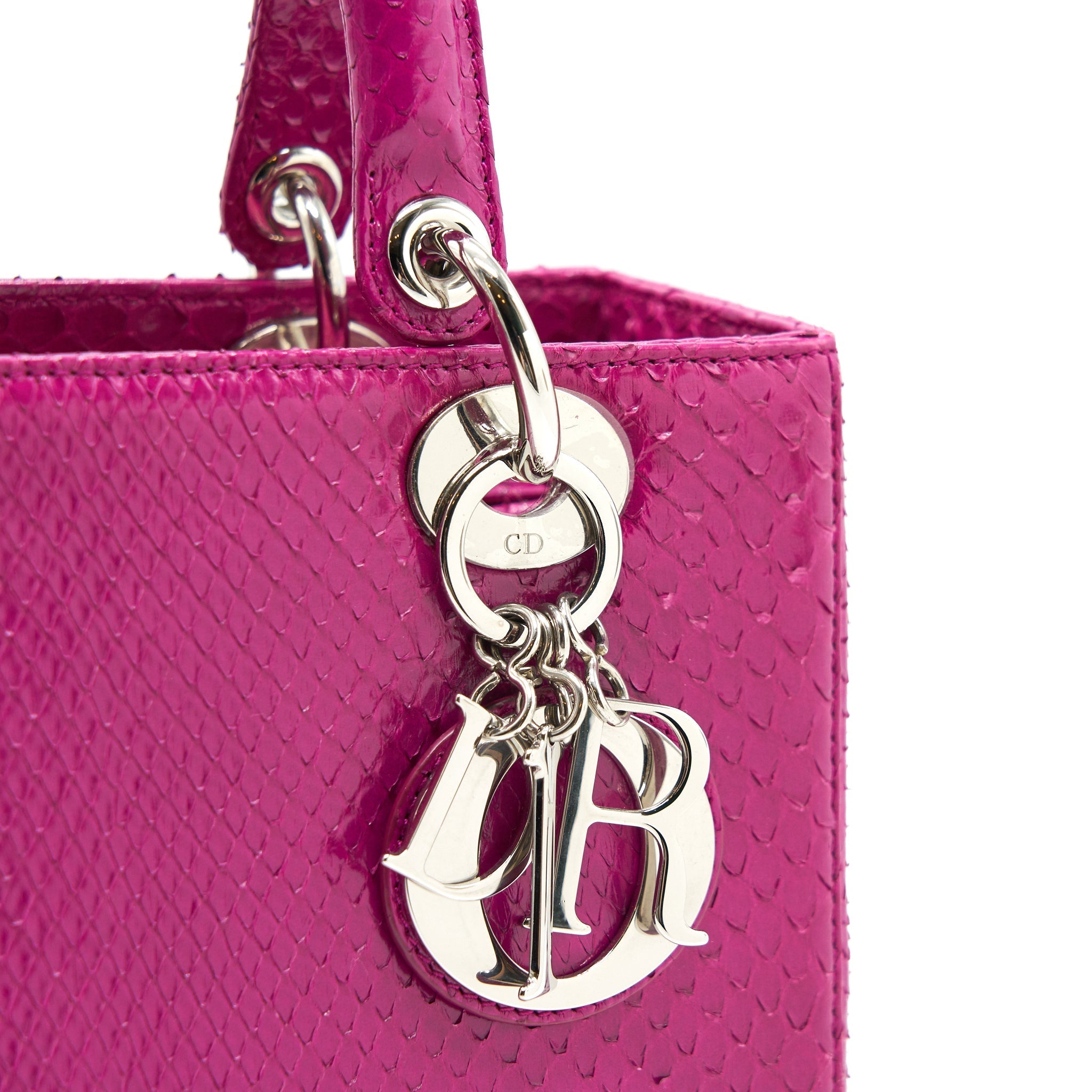 DIOR PYTHON MEDIUM LADY DIOR BAG PLUM PINK SHW