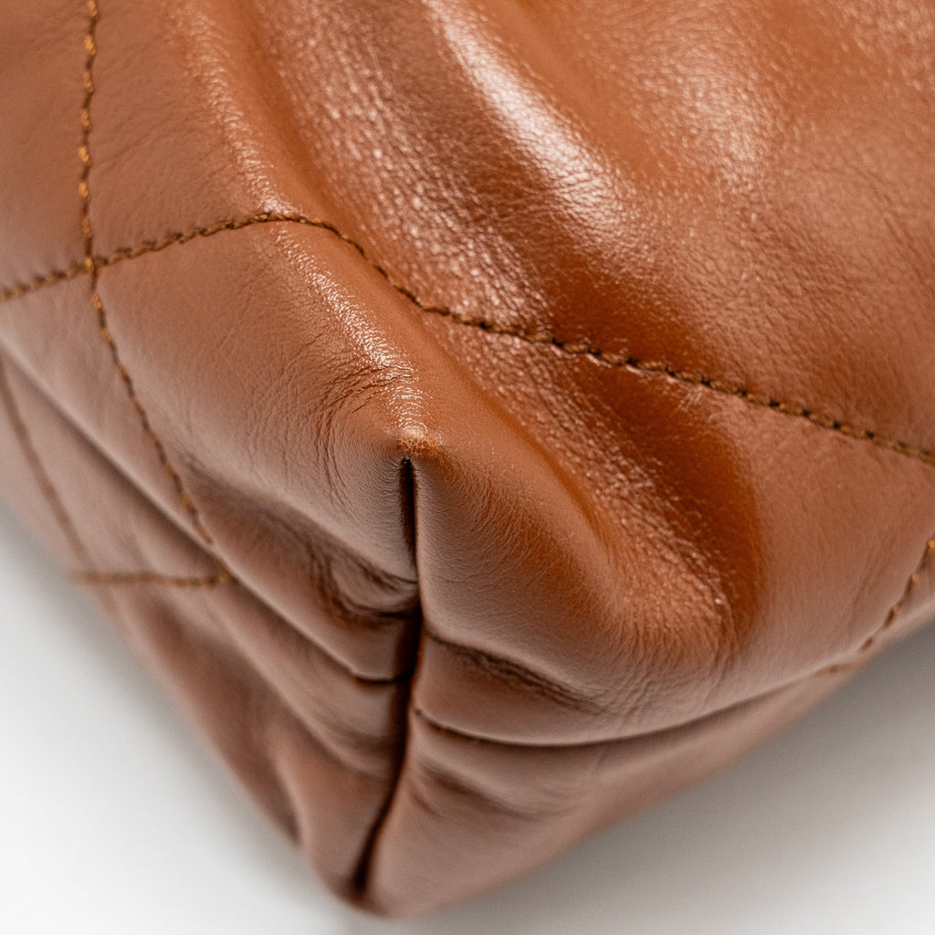 CHANEL MINI 22 BAG SHINY CALFSKIN CARAMEL GHW (MICROCHIP)