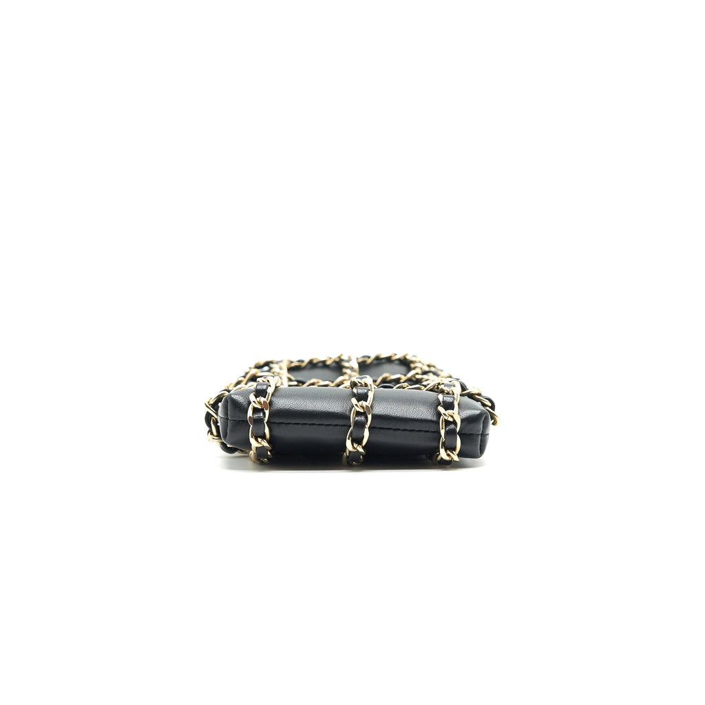 CHANEL GOLD CLUTCH O CHAIN PHONE HOLDER BLACK GHW