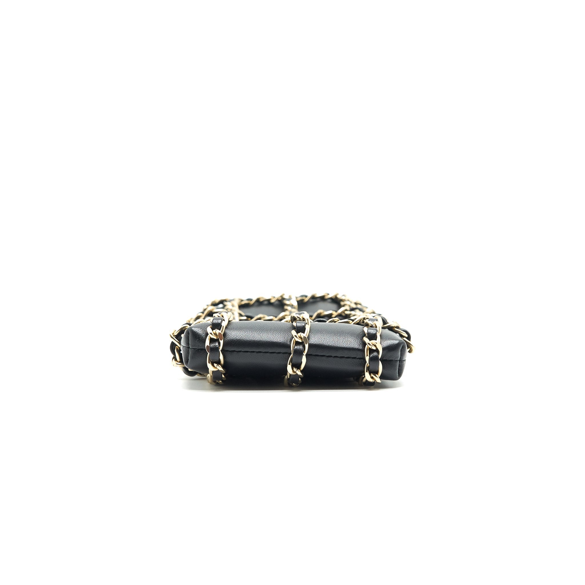 CHANEL GOLD CLUTCH O CHAIN PHONE HOLDER BLACK GHW