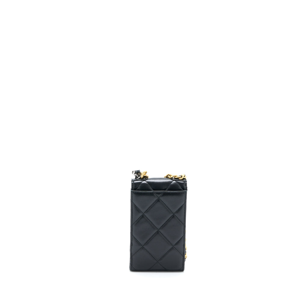 CHANEL 19 PHONE POUCH WITH CHAIN LAMBSKIN BLACK MULTICOLOUR HARDWARE